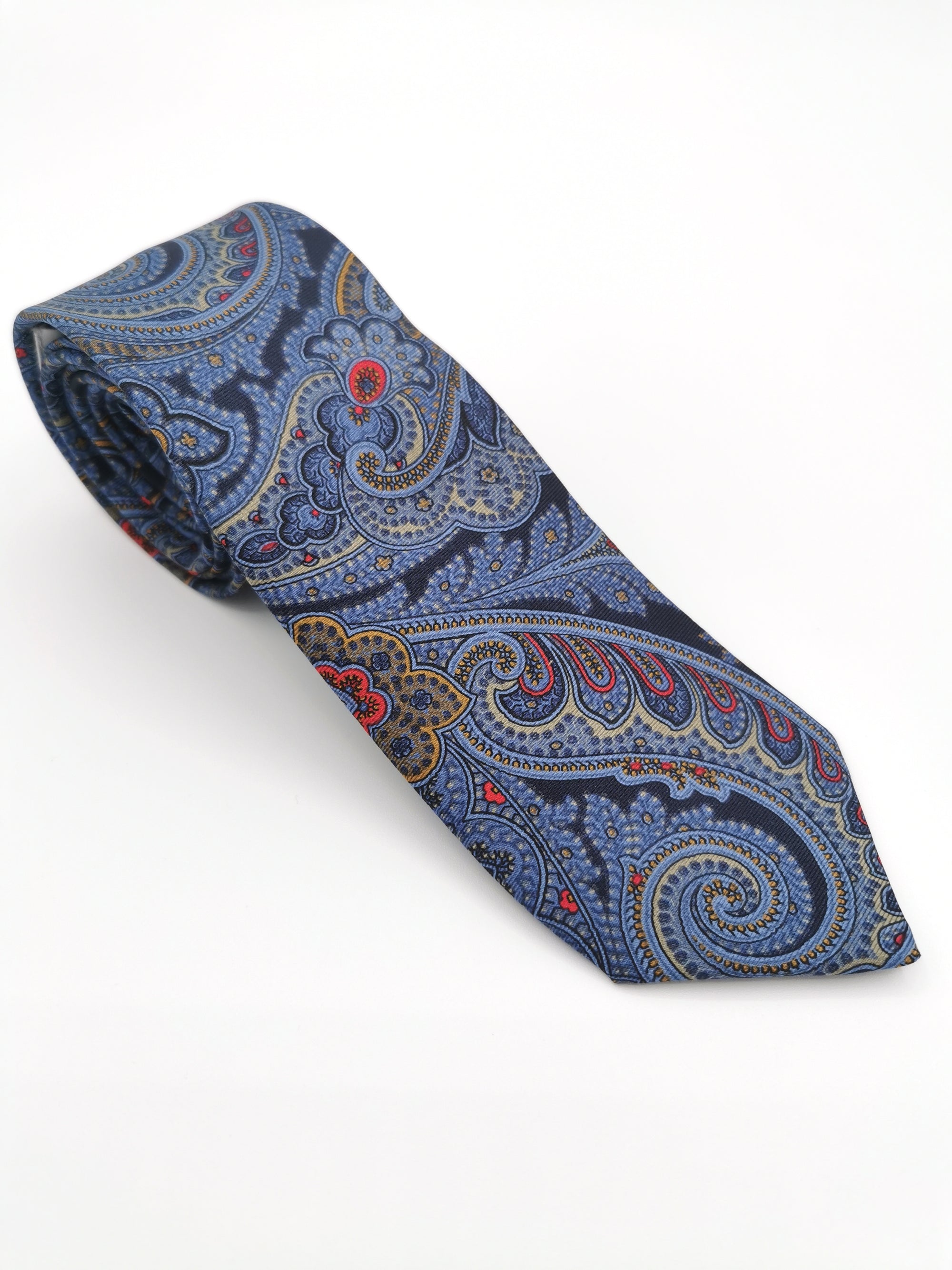 Cravate Ferala en soie bleue à motif paisley