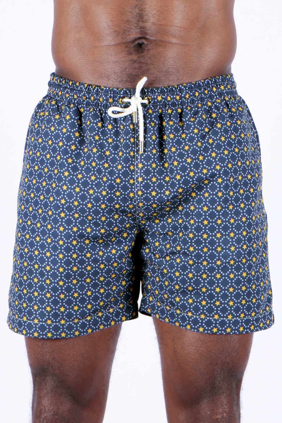 ATELIER F&amp;amp;B SILK SWIMMING SHORTS WITH SMALL YELLOW STARS