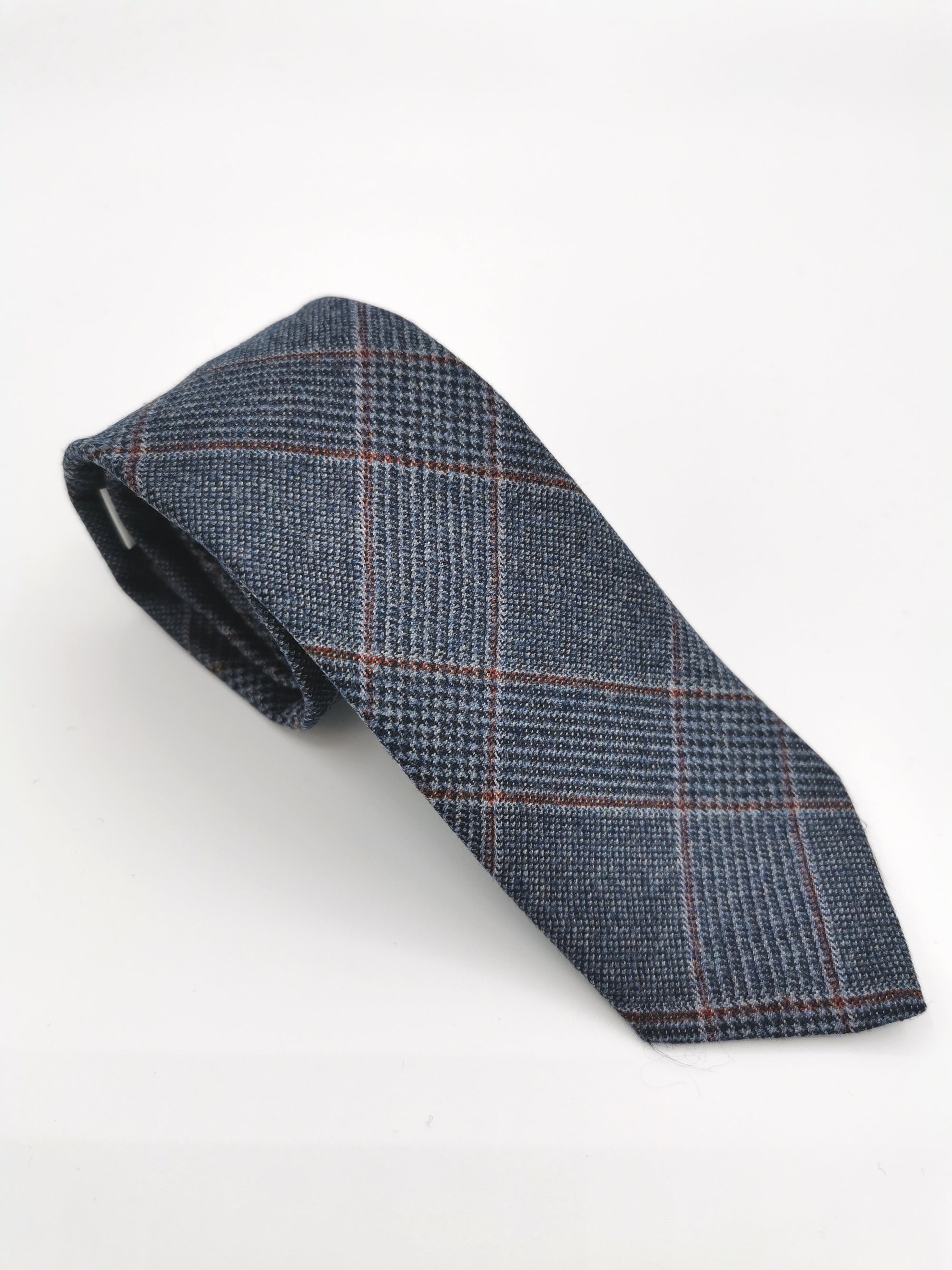 Cravate Ferala bleue acier à carreaux en laine