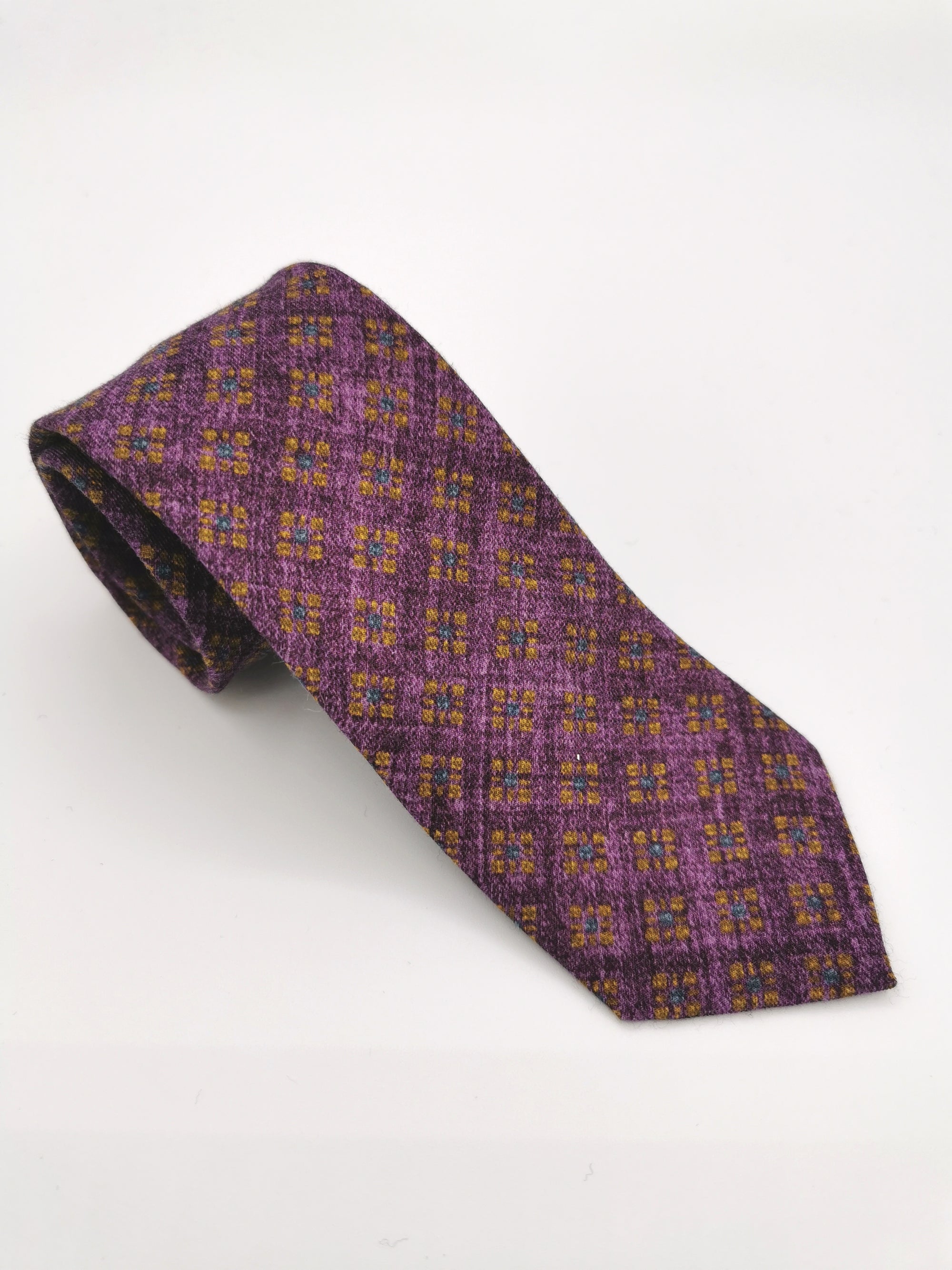 Cravate Ferala en coton/laine à fleurs couleur ocre