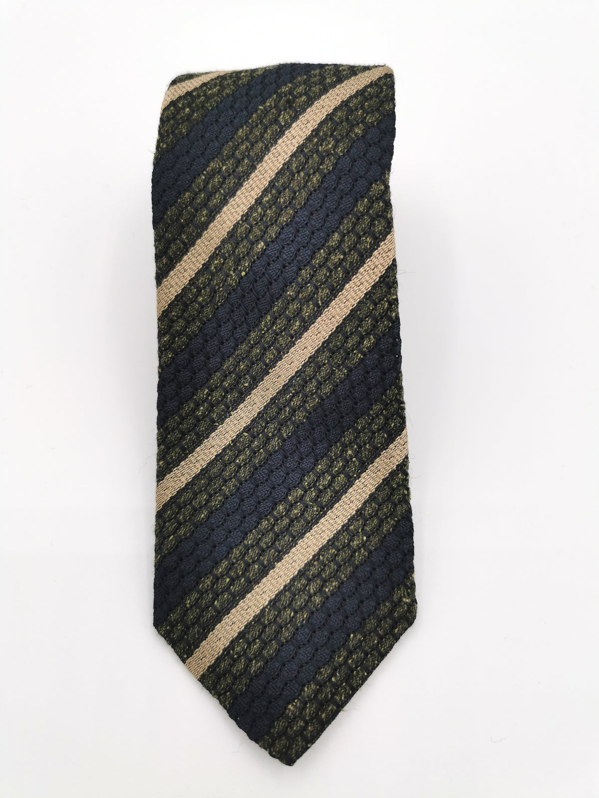 Ferala wool/silk tie in green grenadine with stripes
