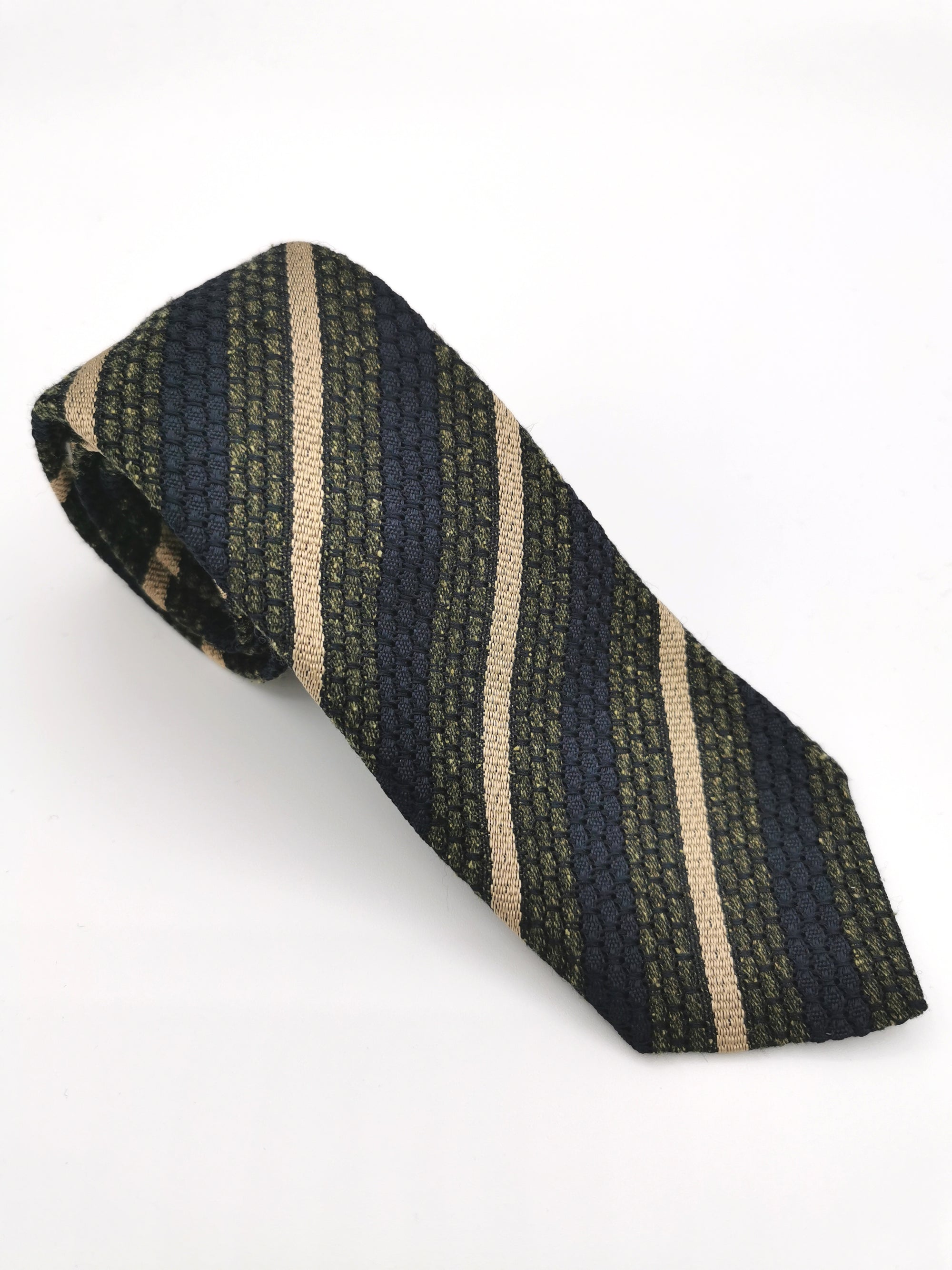 Ferala wool/silk tie in green grenadine with stripes