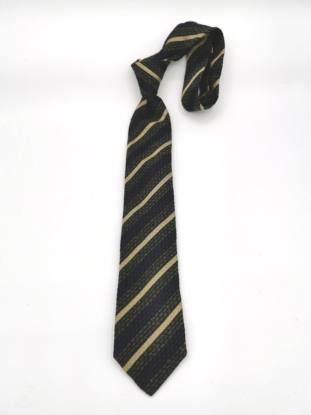 Ferala wool/silk tie in green grenadine with stripes