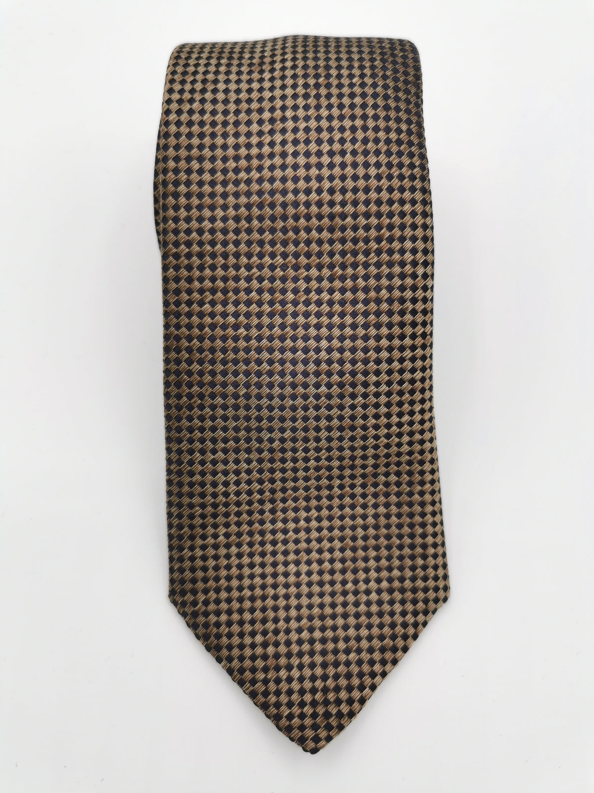 Ferala brown silk checkerboard tie