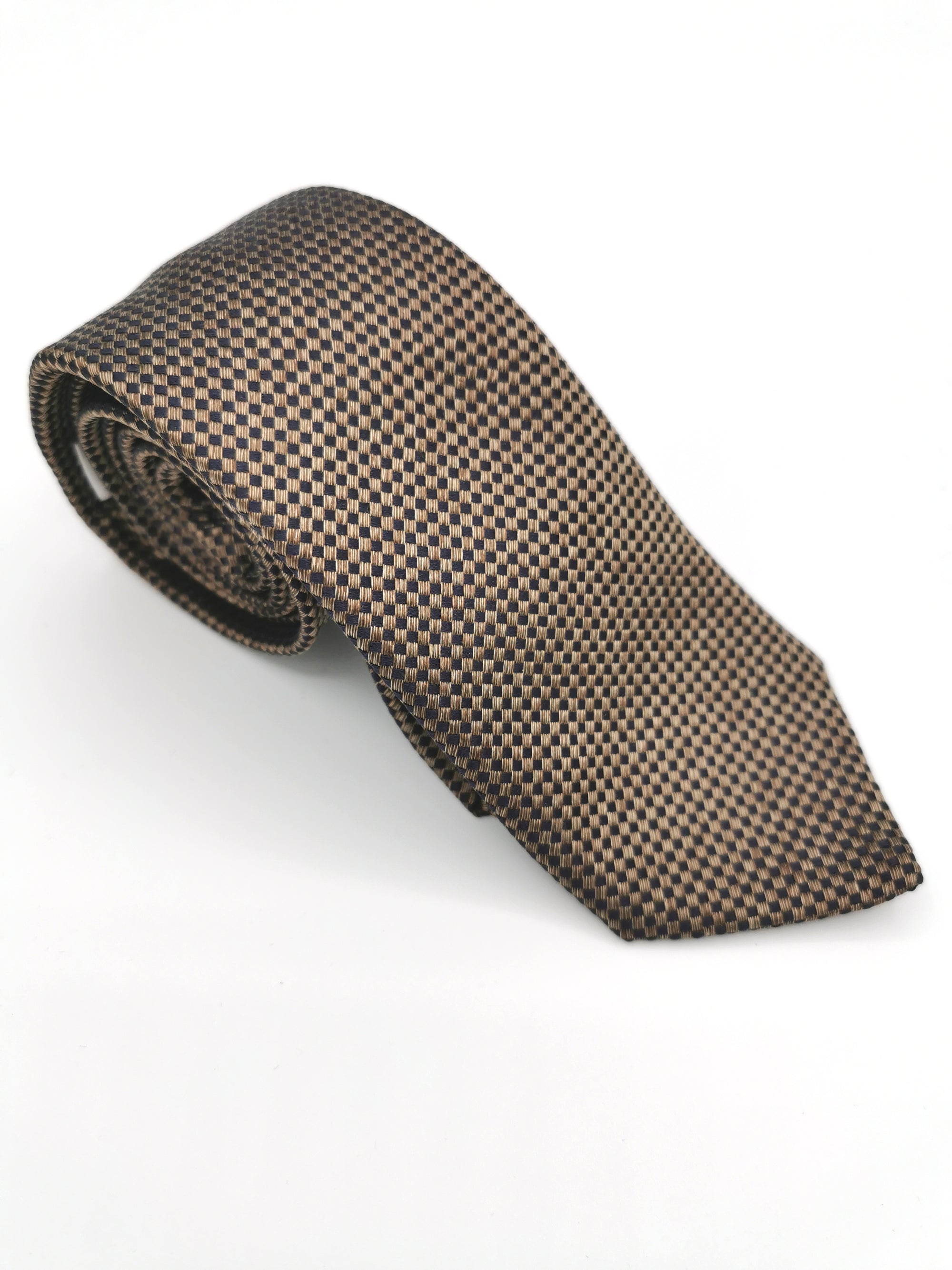 Ferala brown silk checkerboard tie