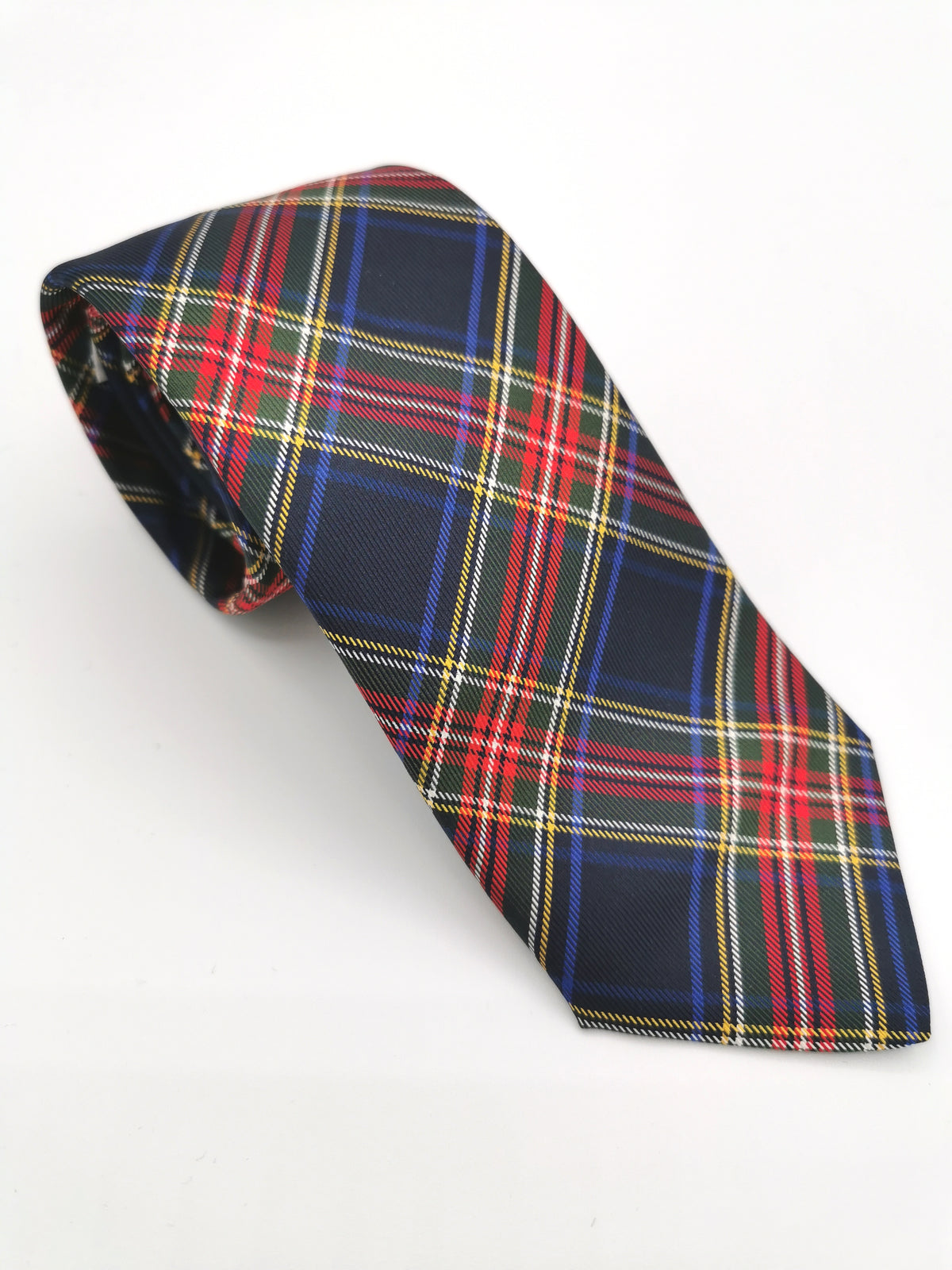 Ferala silk tie with red, green and yellow grid