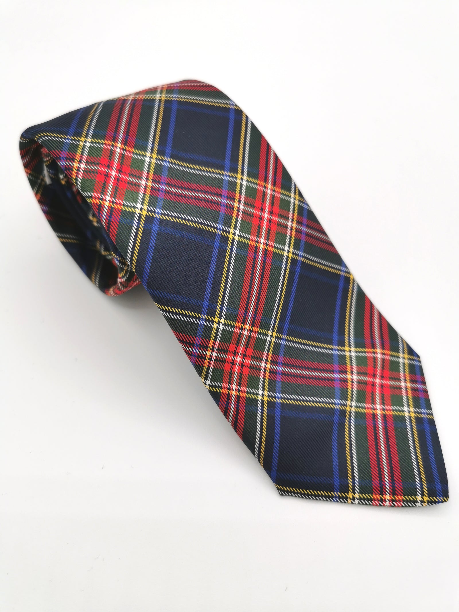 Ferala silk tie with red, green and yellow grid