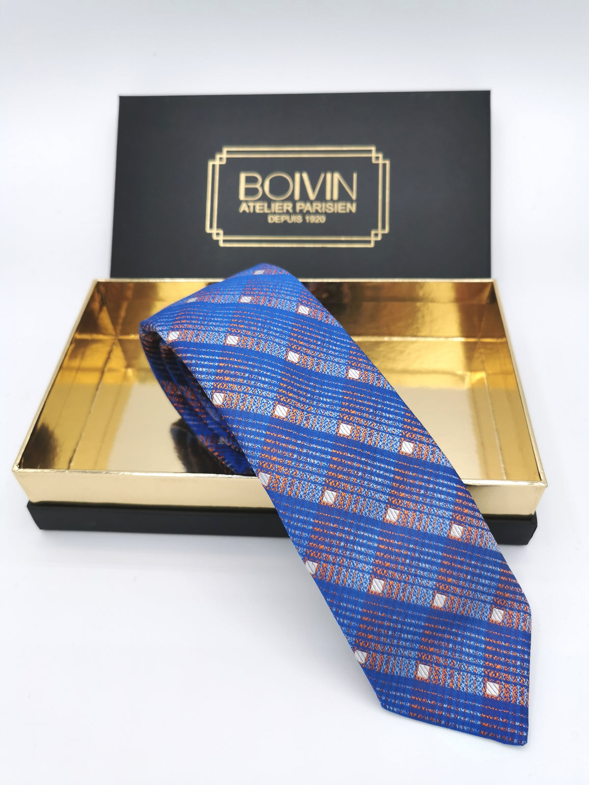 Atelier Boivin tie in blue checked silk