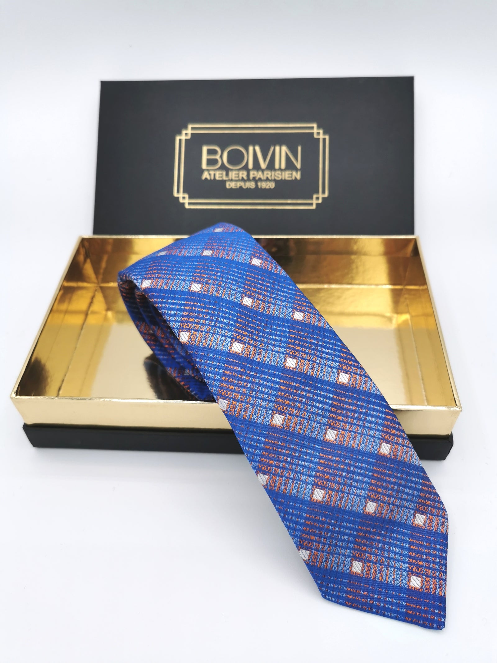 Atelier Boivin tie in blue checked silk