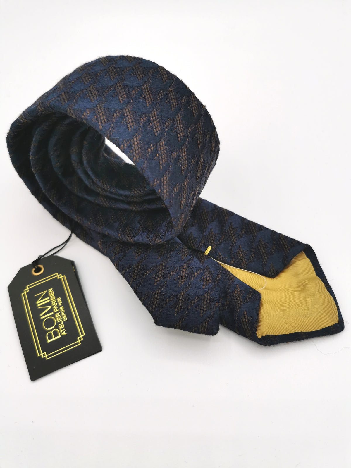 Atelier Boivin tie in navy blue and brown wool/silk