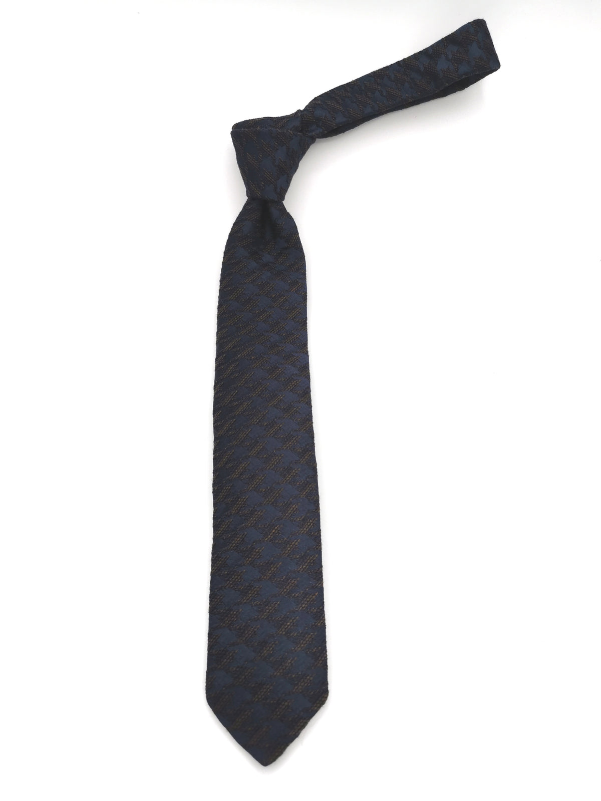 Atelier Boivin tie in navy blue and brown wool/silk