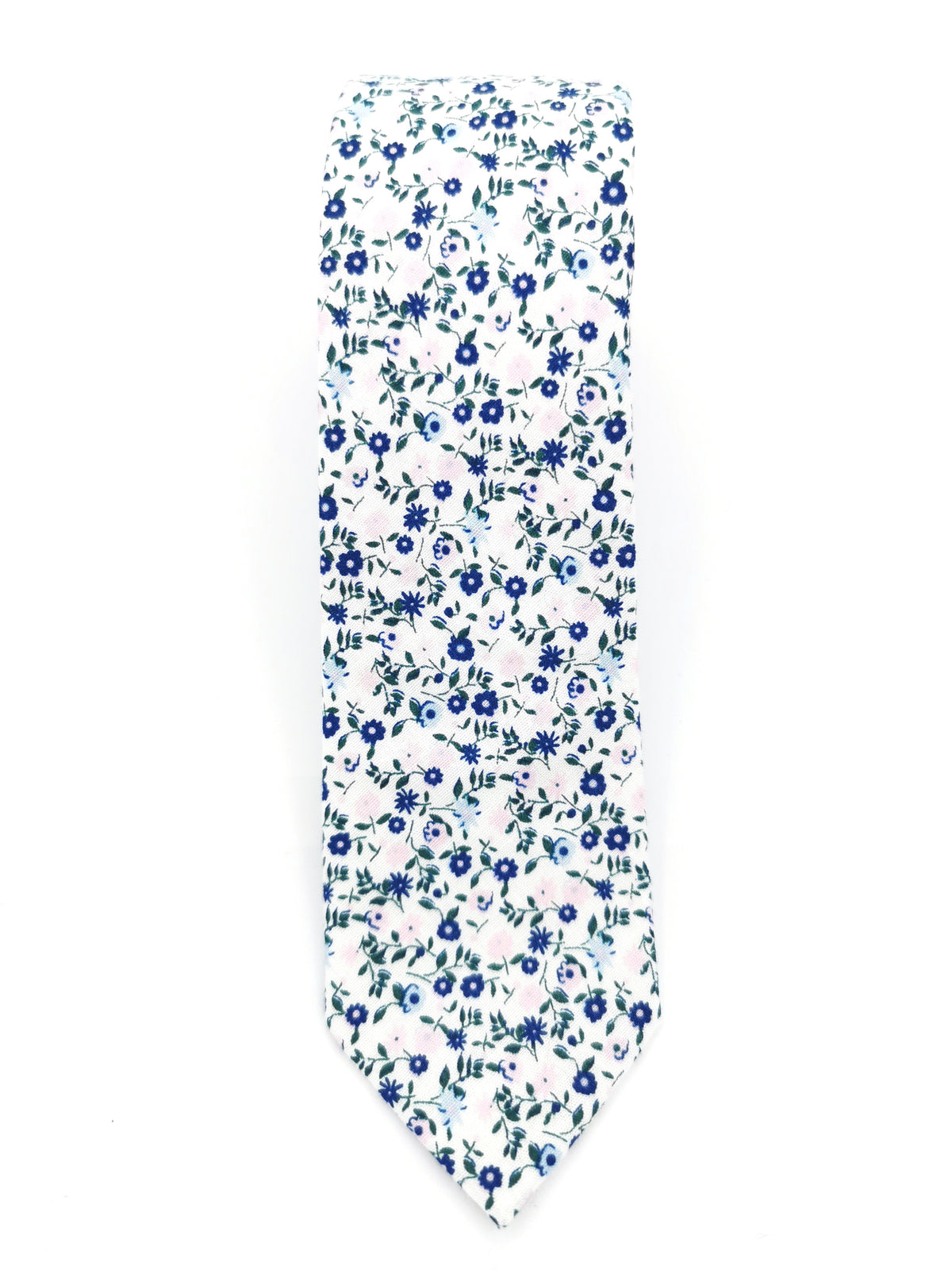 Fine cotton tie with blue and pink floral pattern