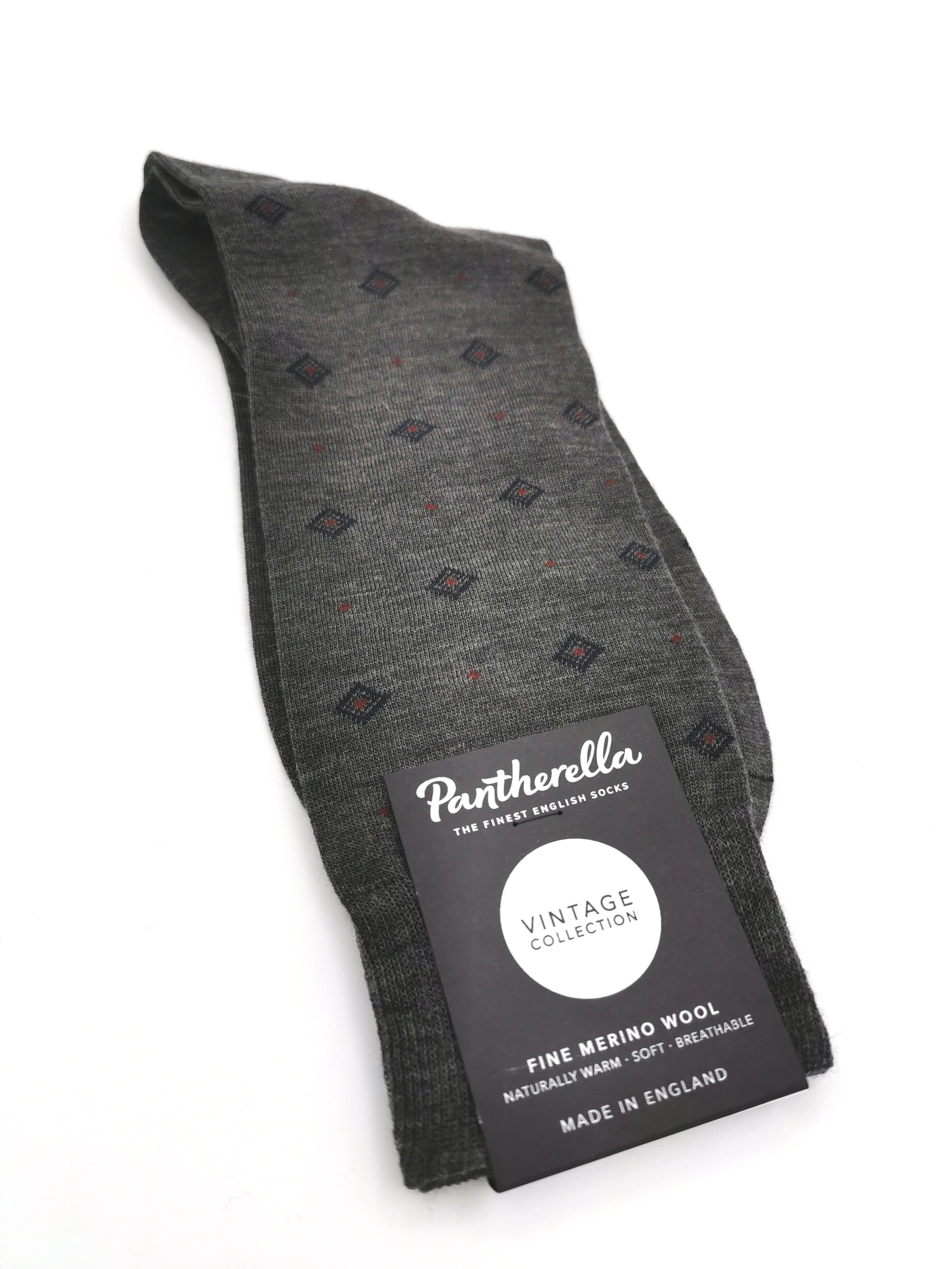 Pantherella Fine Merino Wool diamond pattern socks