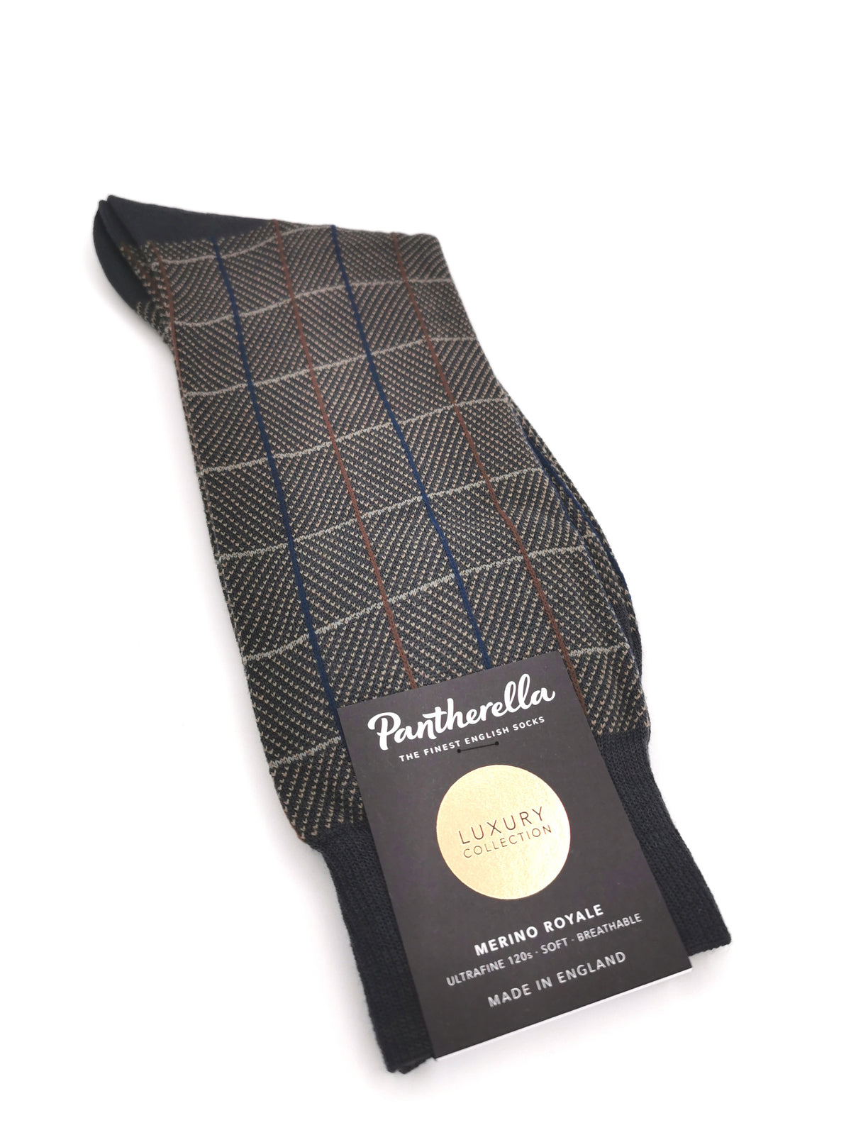Pantherella Merino Royal dark gray checkered socks