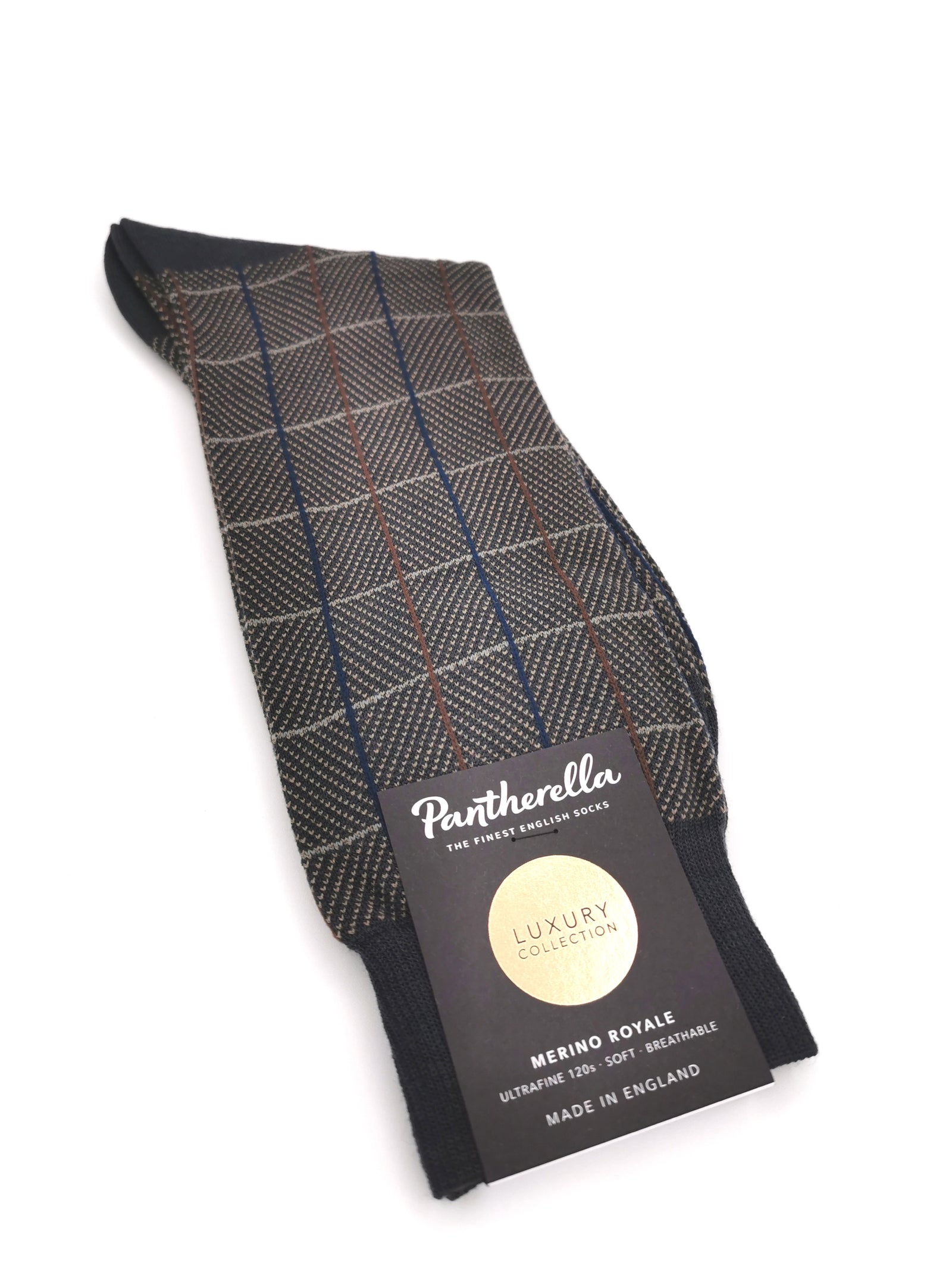 Pantherella Merino Royal dark gray checkered socks
