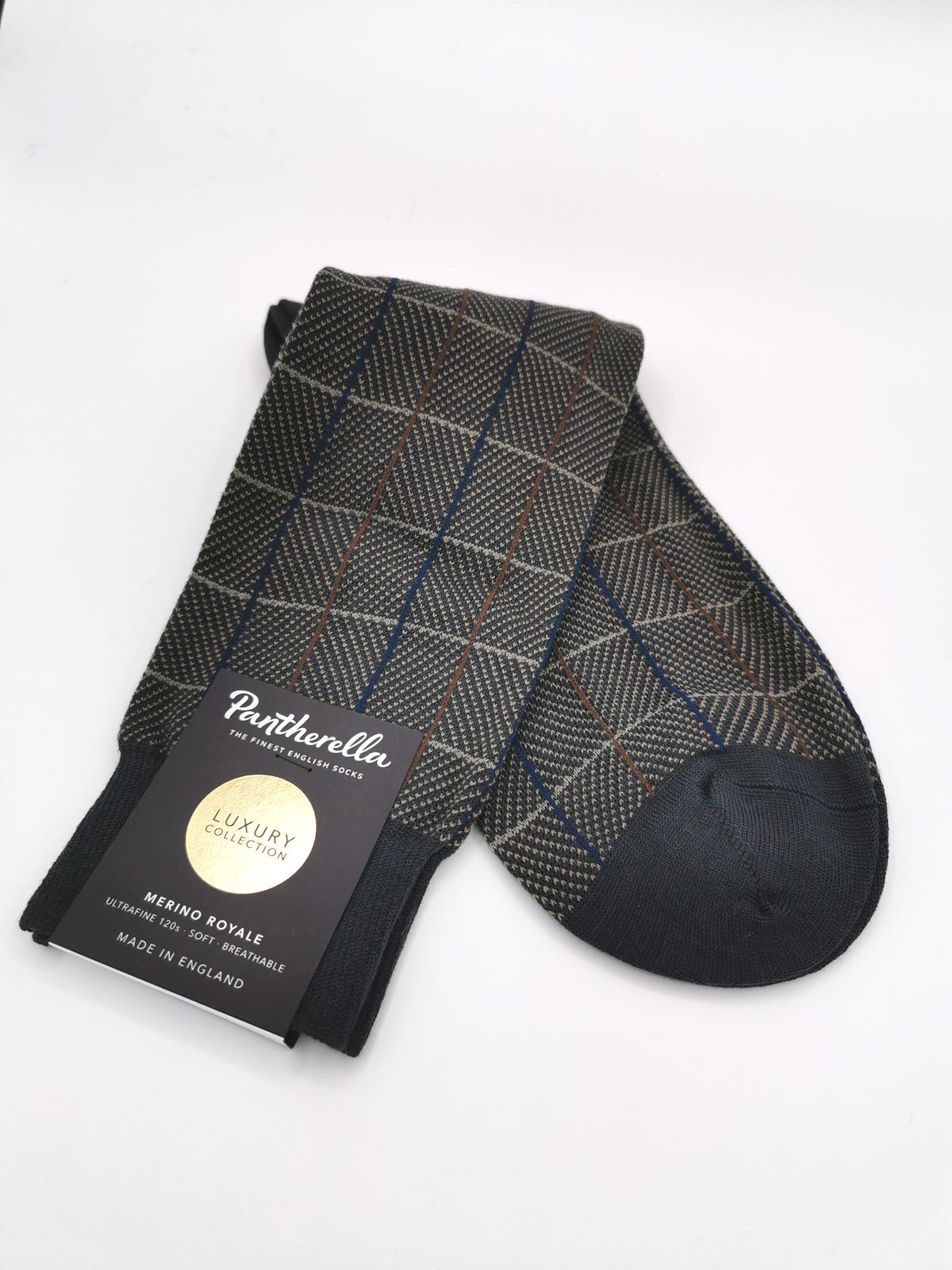 Pantherella Merino Royal dark gray checkered socks