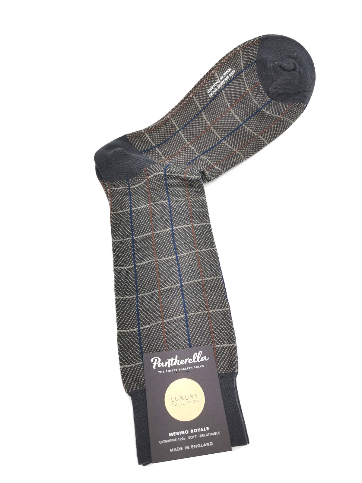 Pantherella Merino Royal dark gray checkered socks