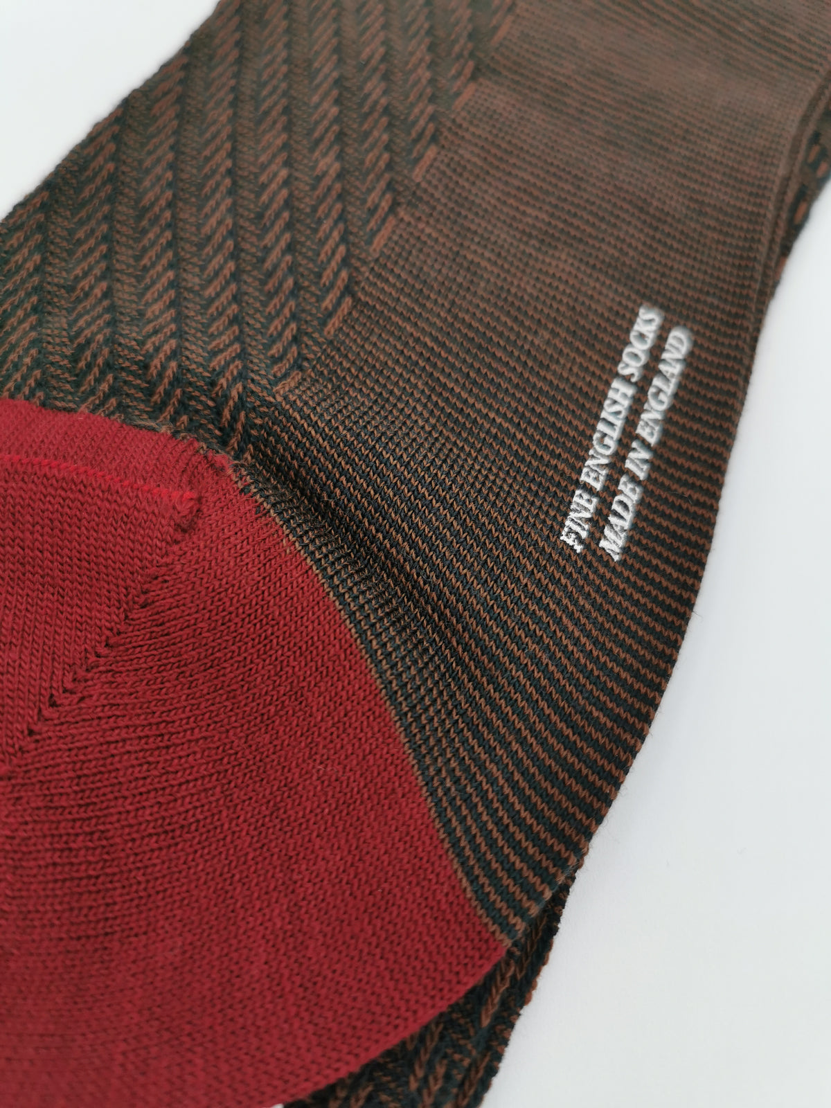 Brown Pantherella Fine Merino Wool socks with red heel