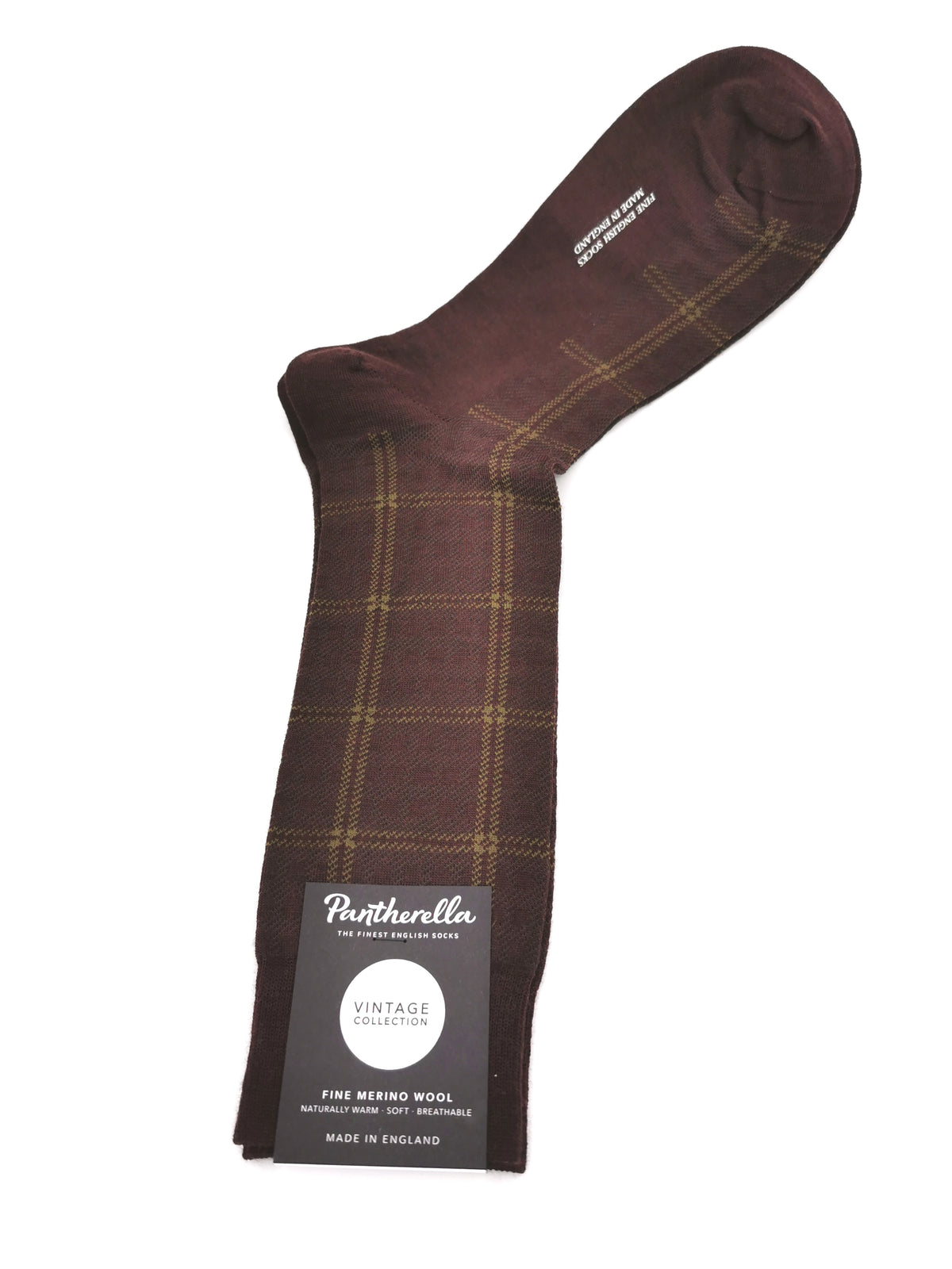 Brown Pantherella Fine Merino Wool socks with large checks