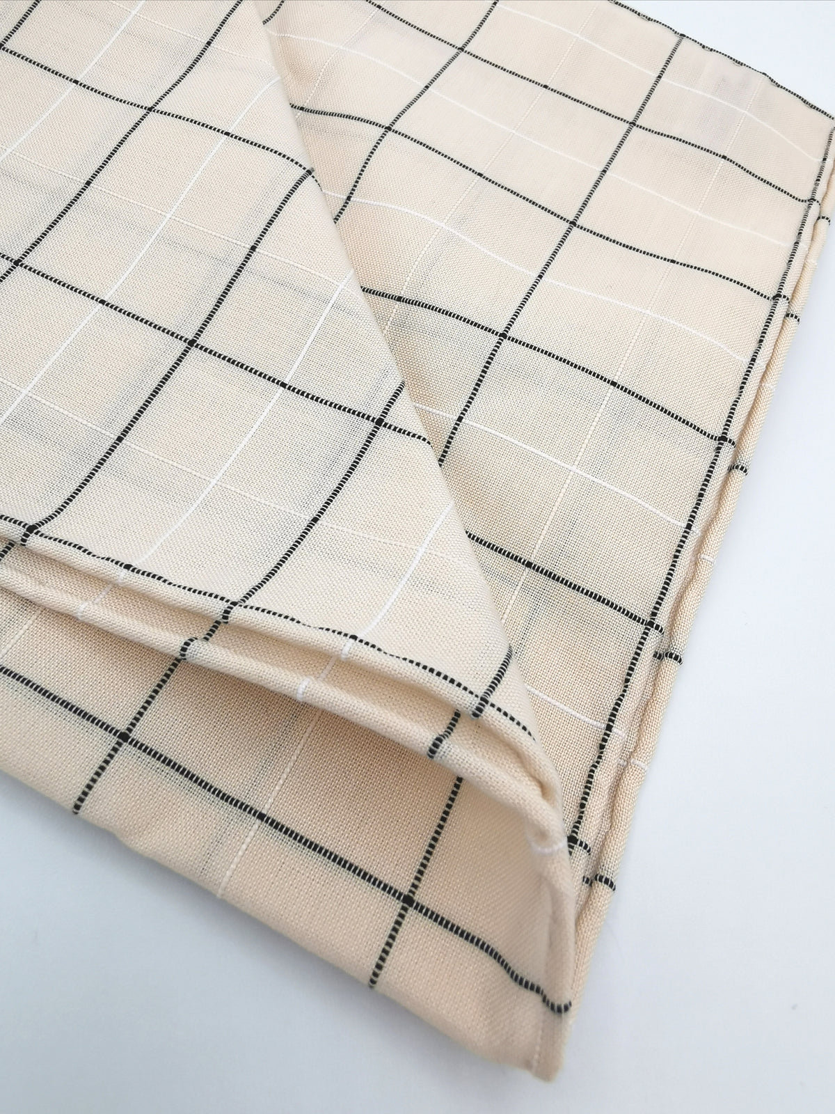 SIMONNOT-GODARD IVORY POCKET SQUARE WITH BLACK CHECKS