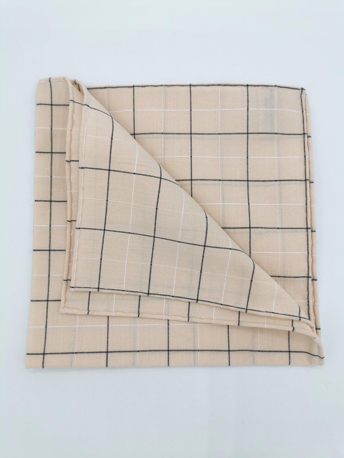 SIMONNOT-GODARD IVORY POCKET SQUARE WITH BLACK CHECKS