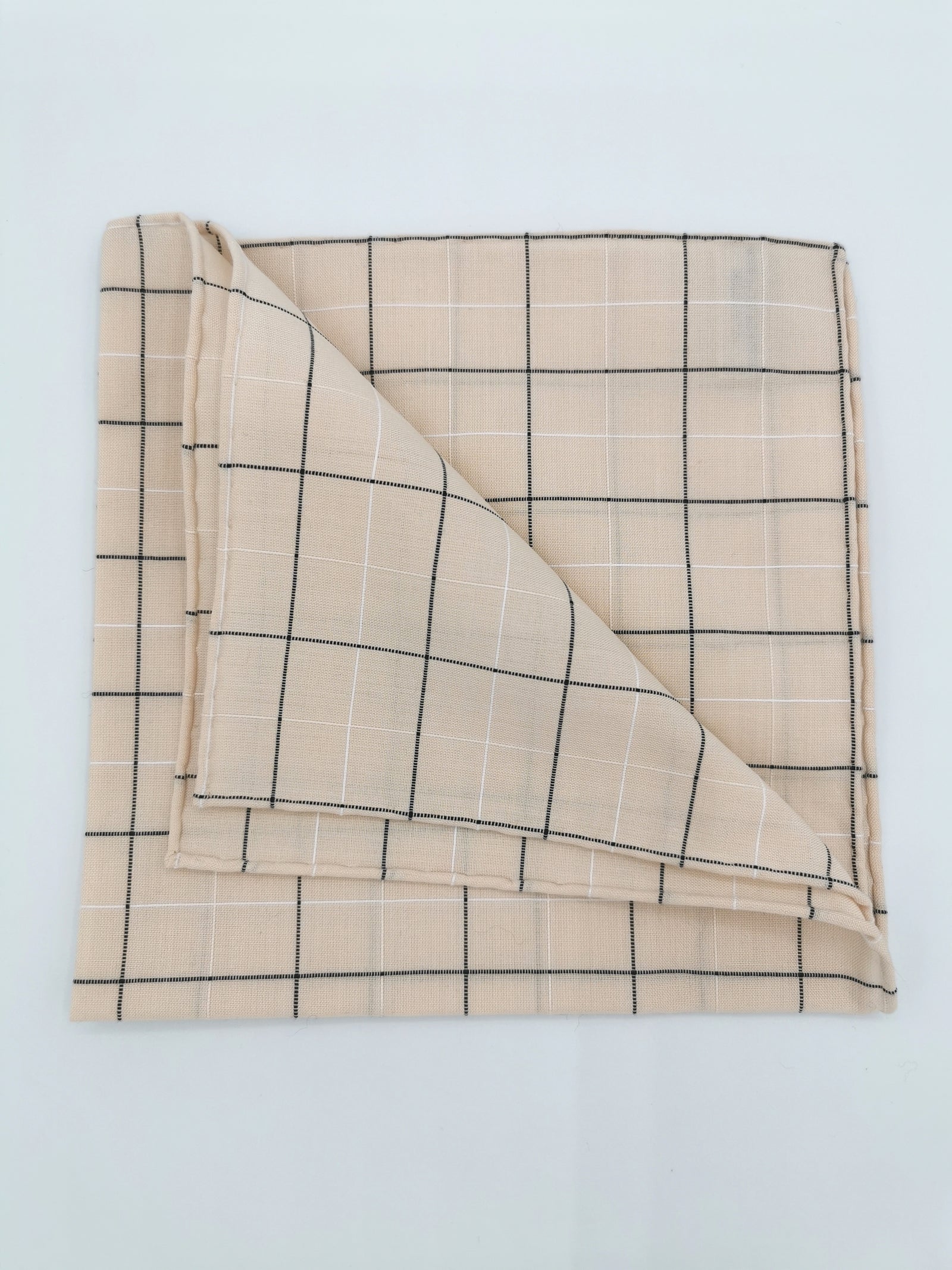 SIMONNOT-GODARD IVORY POCKET SQUARE WITH BLACK CHECKS