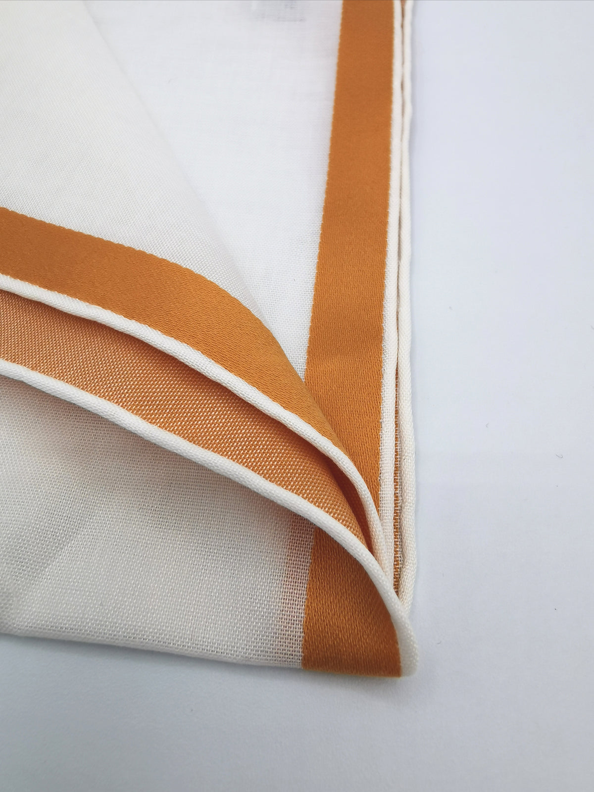 Simonnot-Godard white pocket square with orange satin border