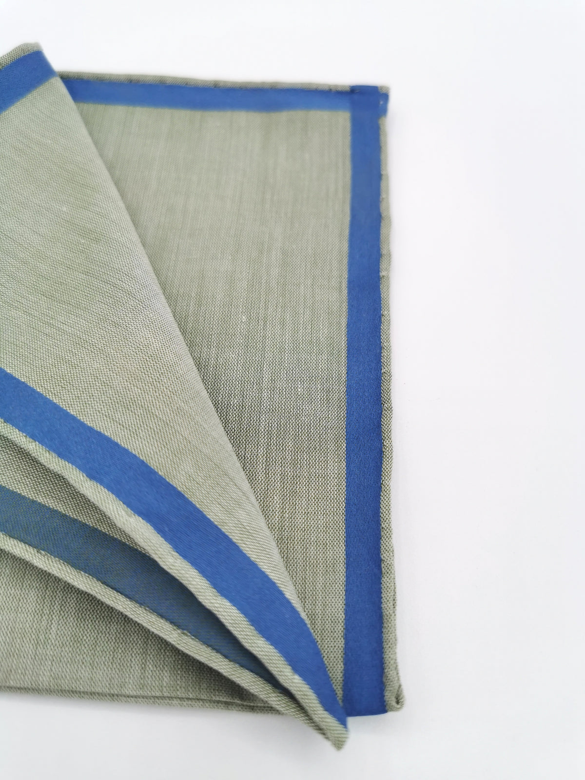 Simonnot-Godard green pocket square with blue satin border