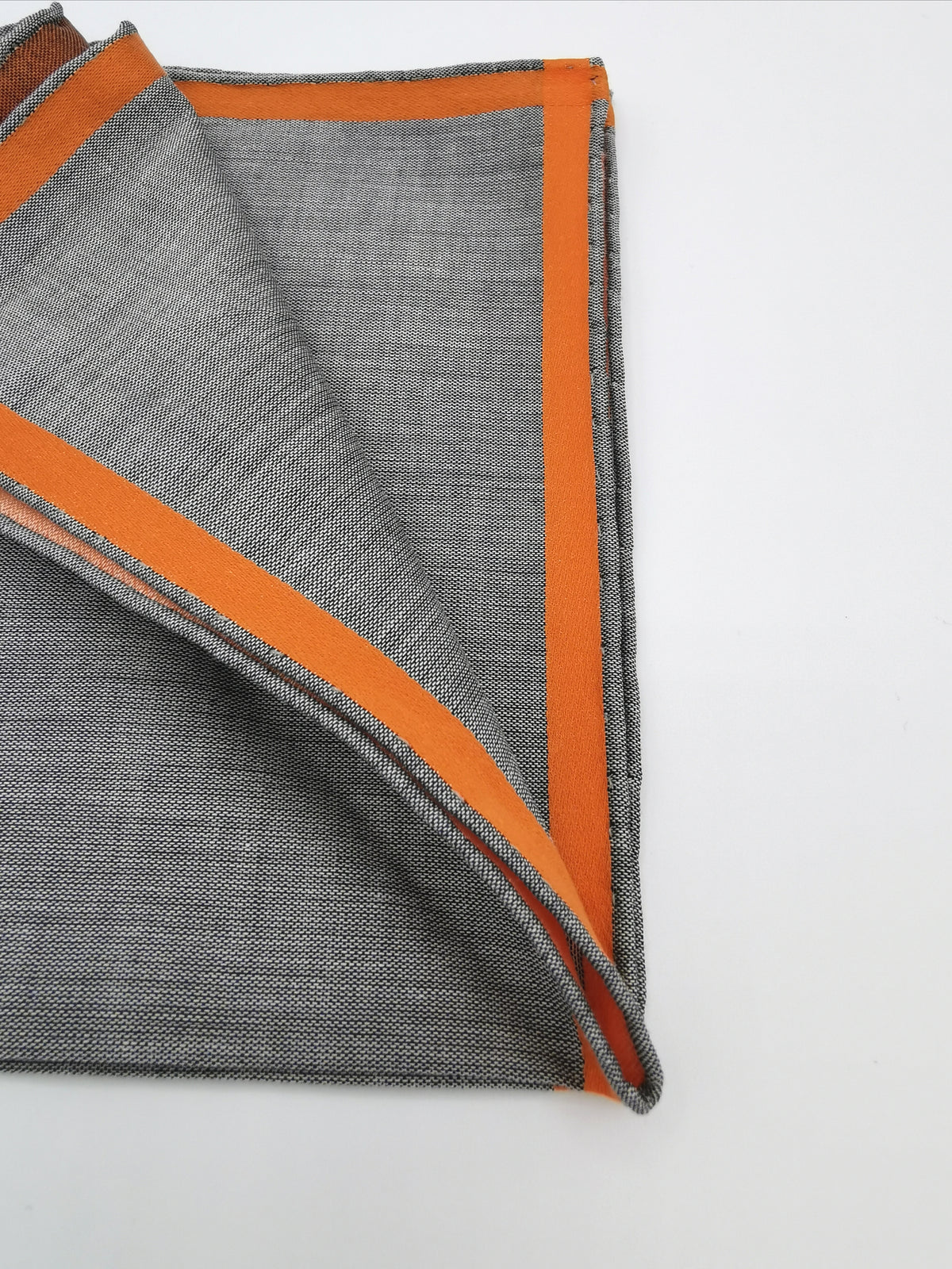 Simonnot-Godard gray pocket square with orange satin border