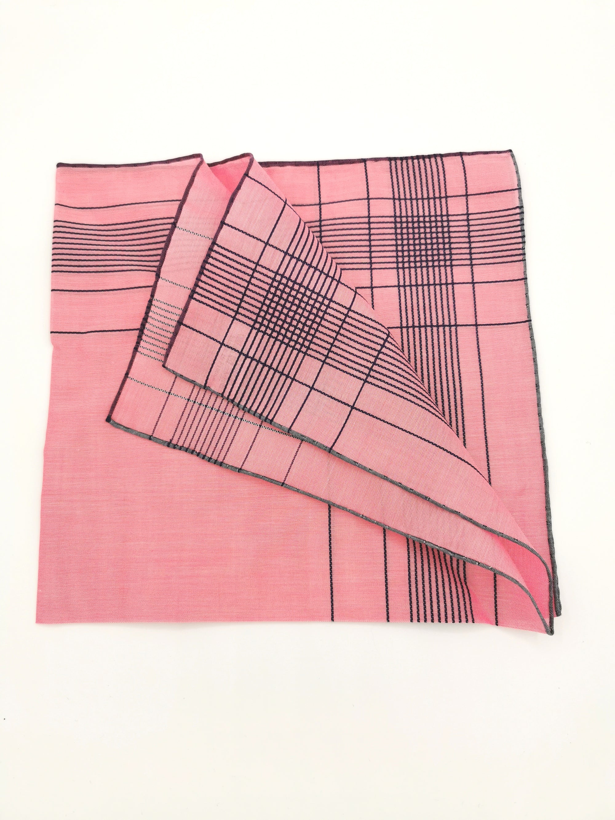 Simonnot-Godard pink pocket square with navy blue grid