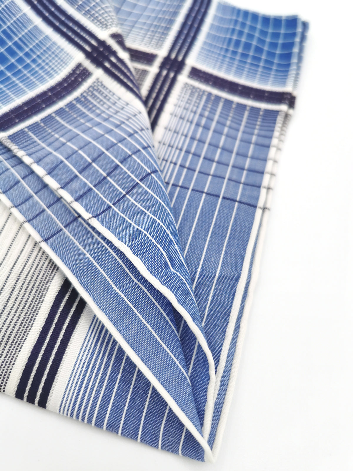 Simonnot-Godard white pocket square with several blue stripes