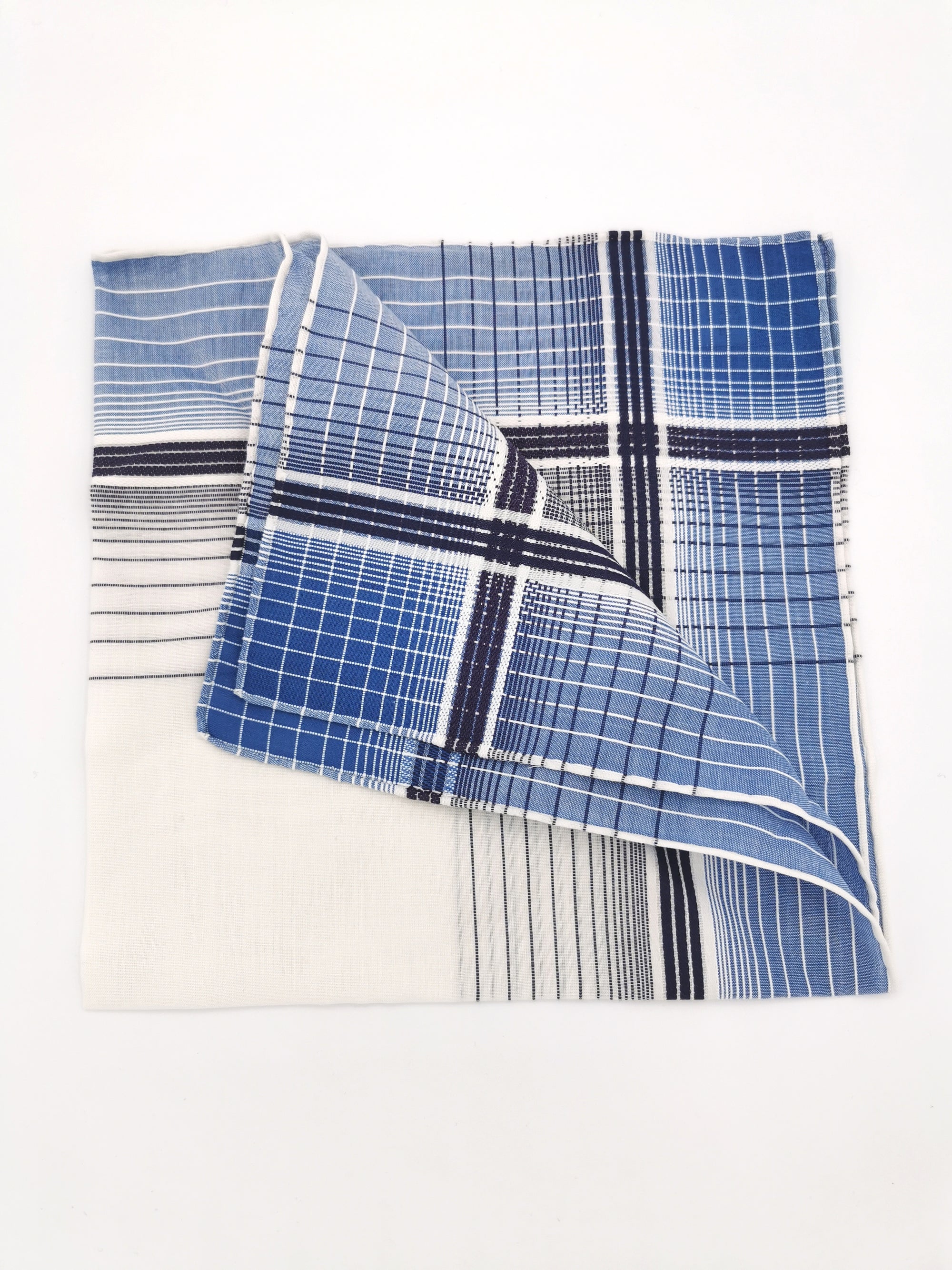 Simonnot-Godard white pocket square with several blue stripes