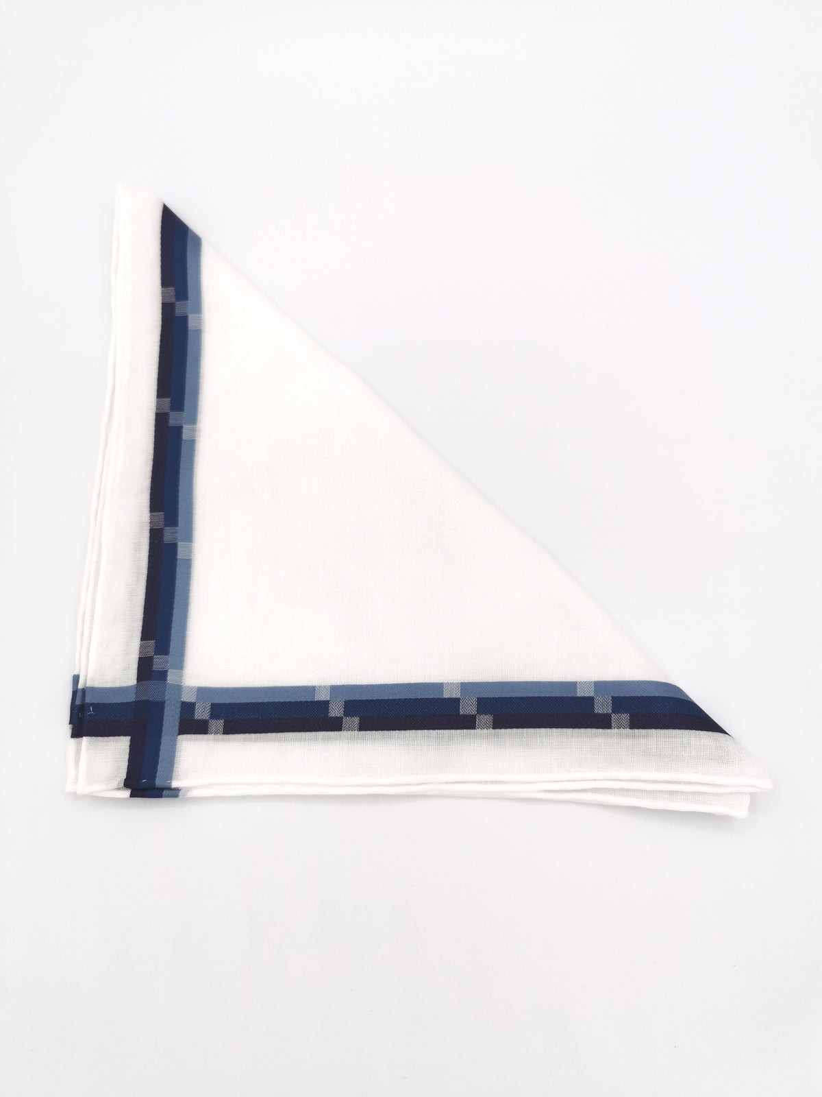 Simonnot-Godard white pocket square with three blue satin bands