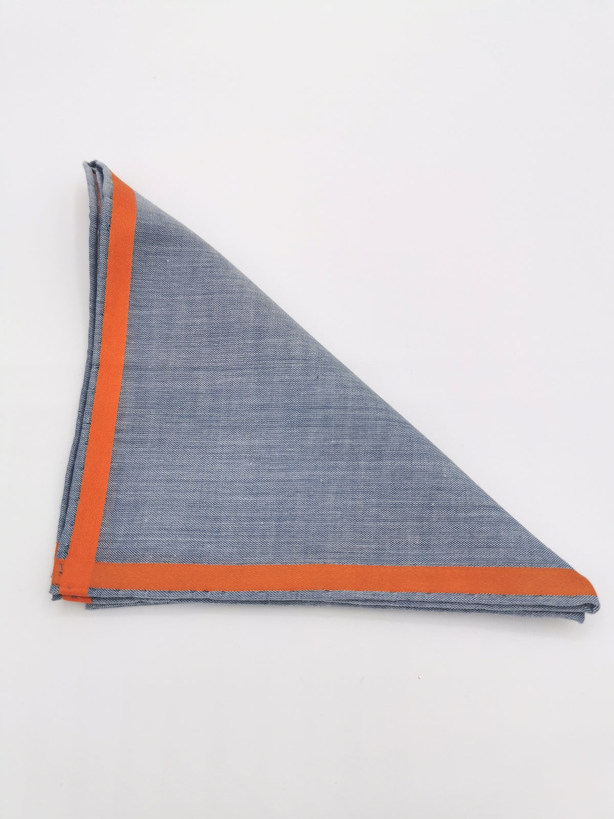 Simonnot-Godard blue pocket square with orange satin border