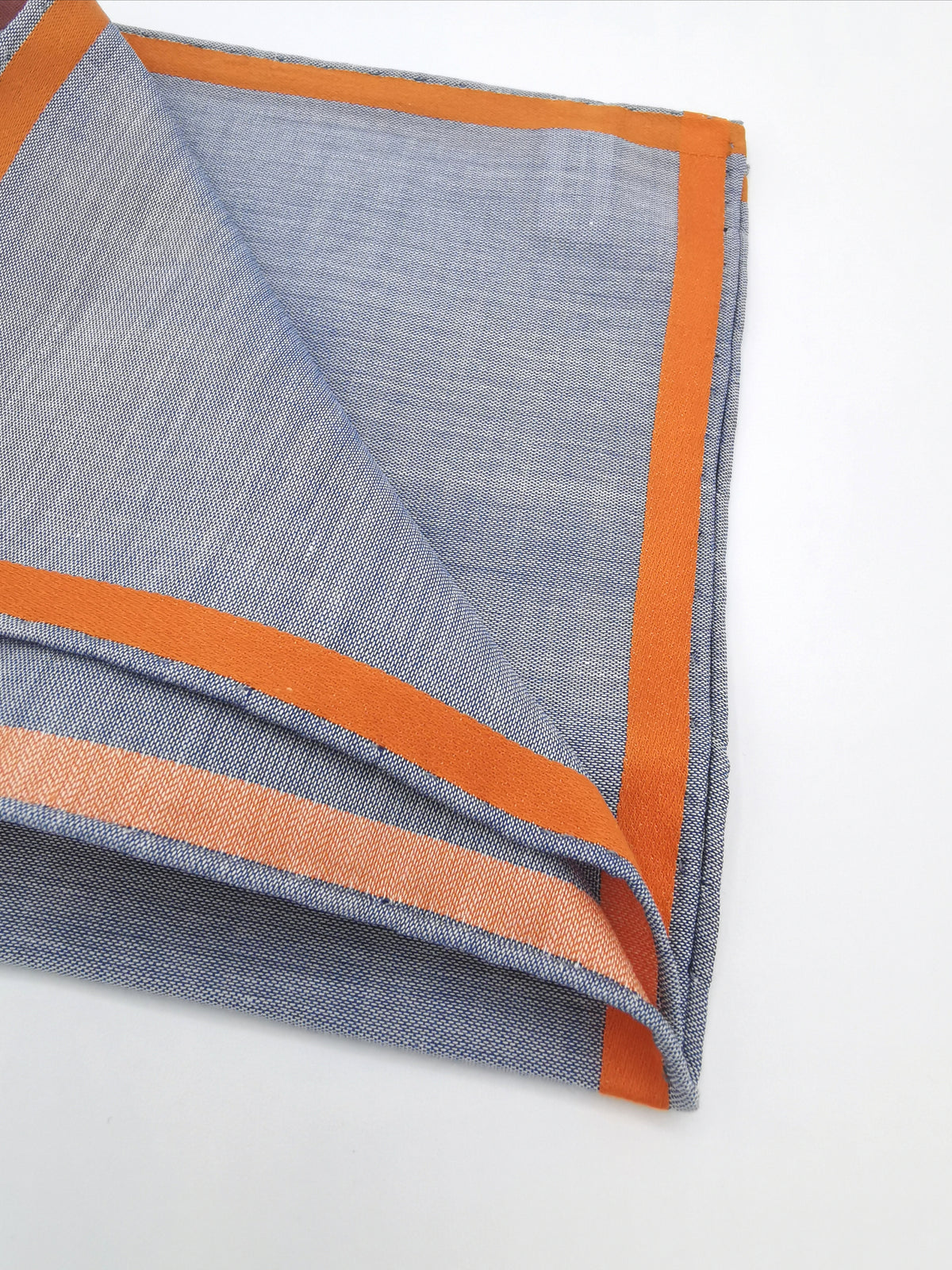 Simonnot-Godard blue pocket square with orange satin border