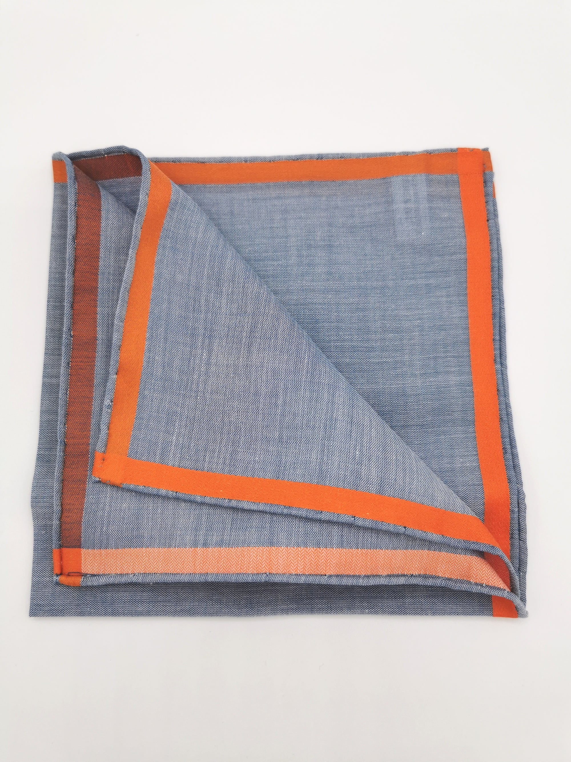 Simonnot-Godard blue pocket square with orange satin border