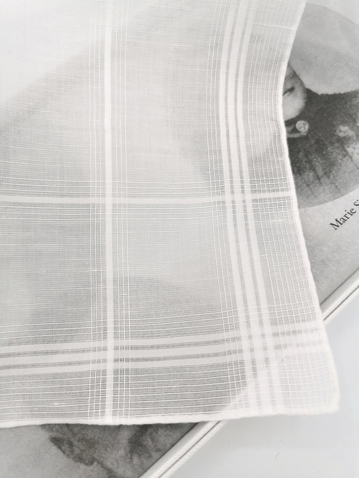 Simonnot-Godard white pocket square with large checks, Archives Collection