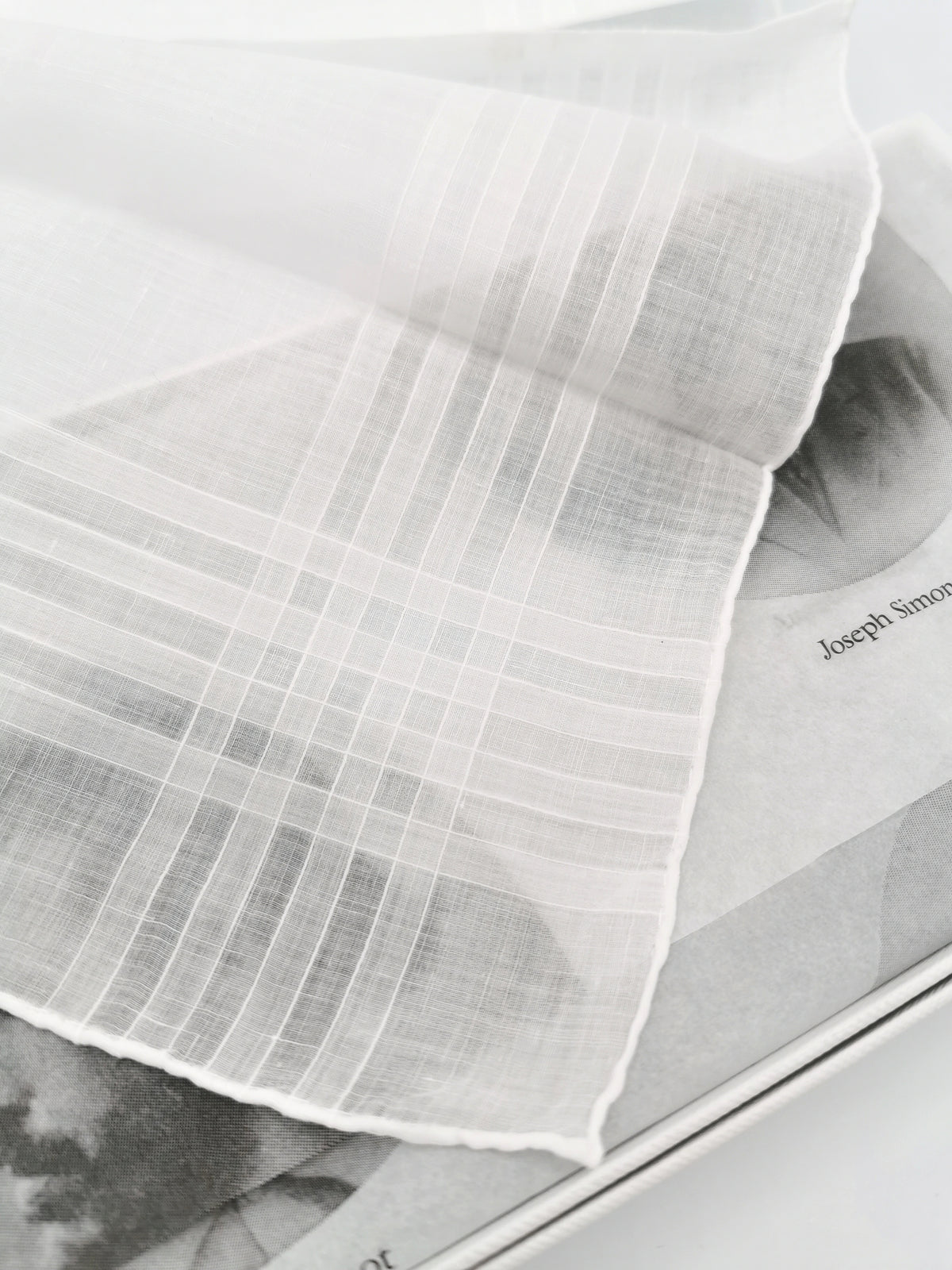 White Simonnot-Godard pocket square with four woven bands on the edges, Archives Collection