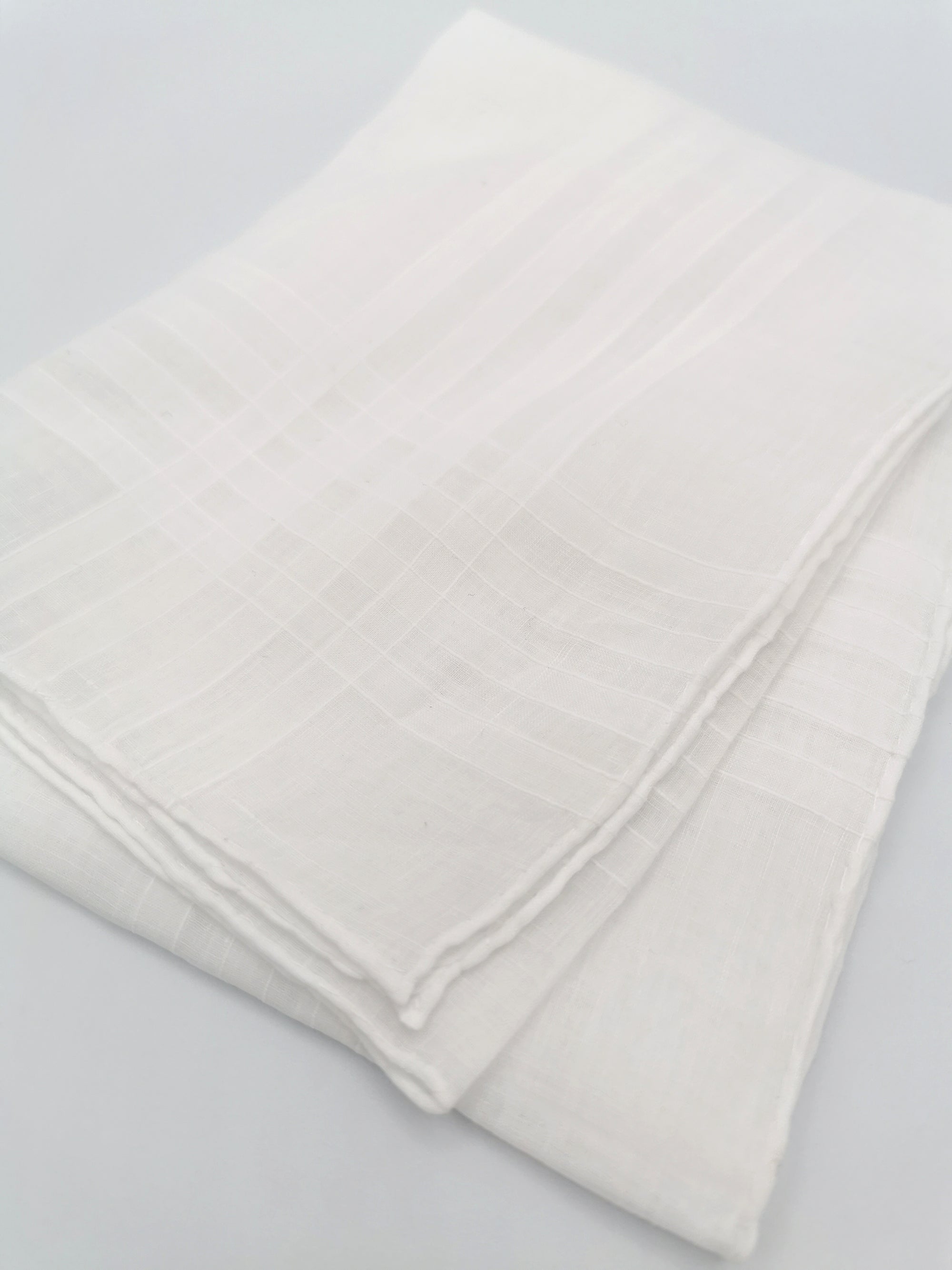 White Simonnot-Godard pocket square with four woven bands on the edges, Archives Collection