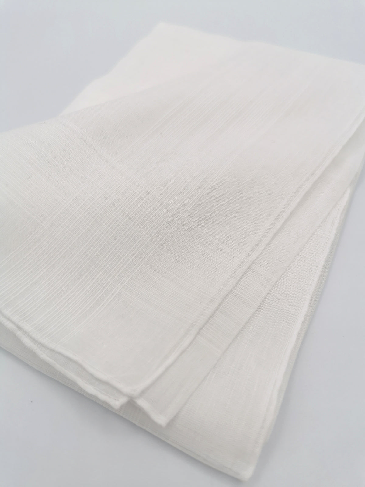 White Simonnot-Godard pocket square with several woven bands on the edges, Archives Collection