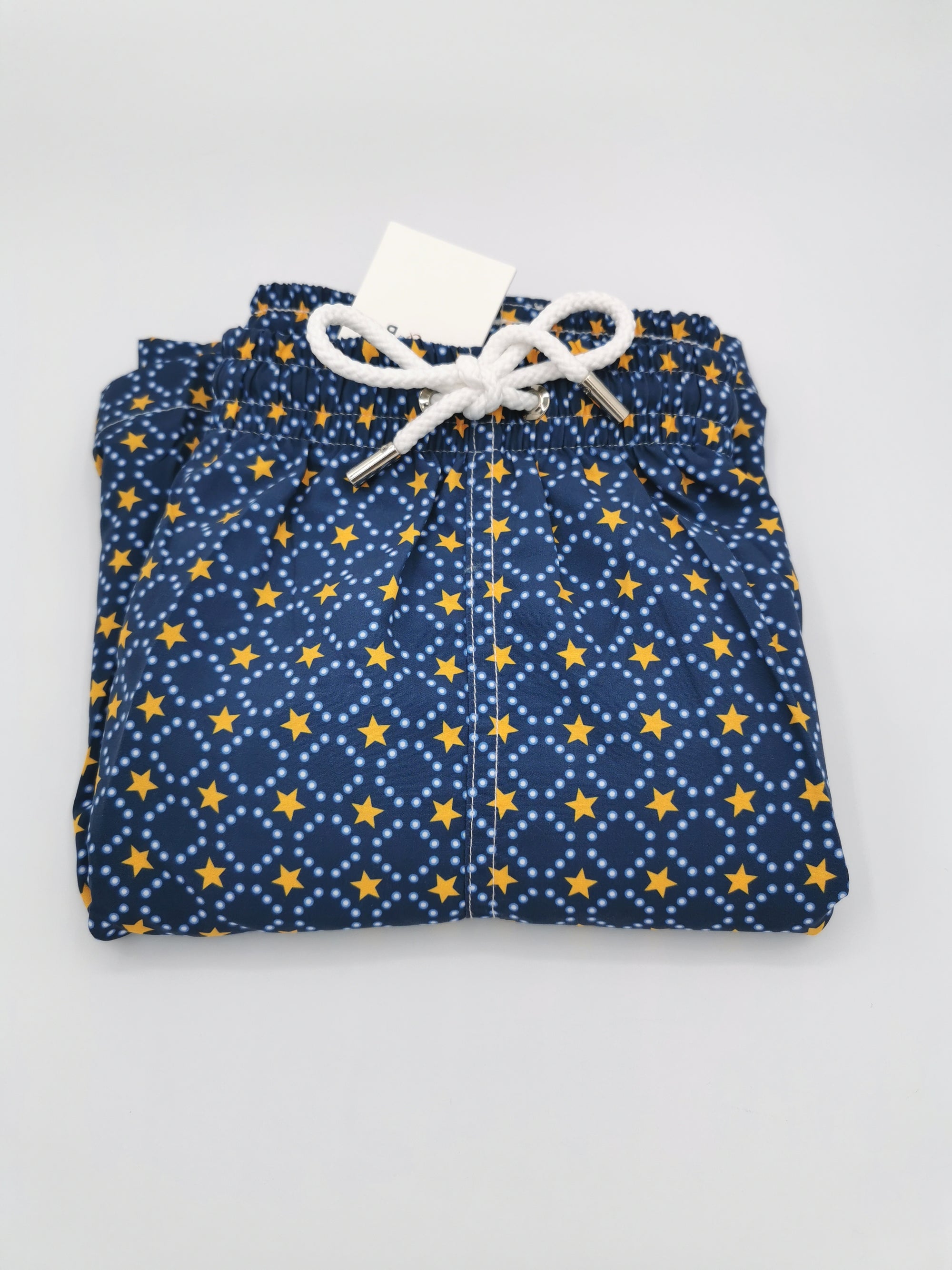 ATELIER F&amp;B SILK SWIMMING SHORTS WITH SMALL YELLOW STARS