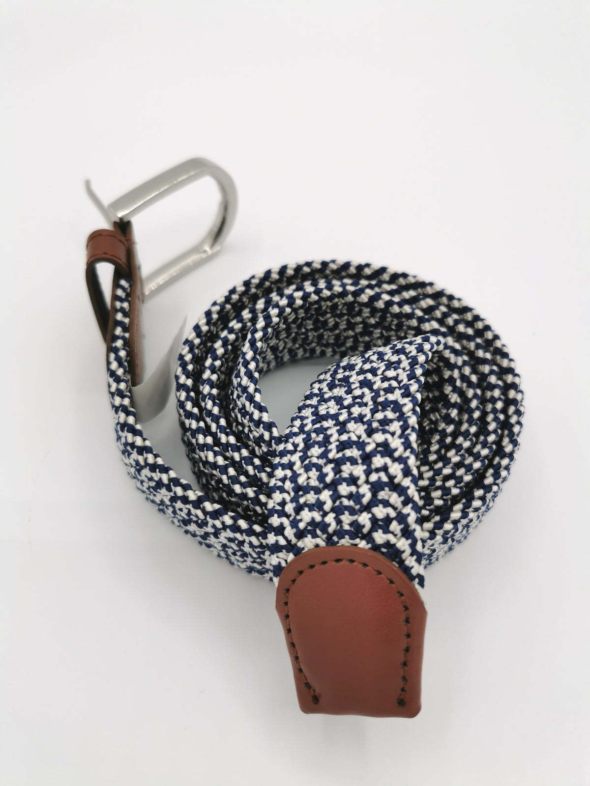 BLUE AND WHITE BRAIDED BELT