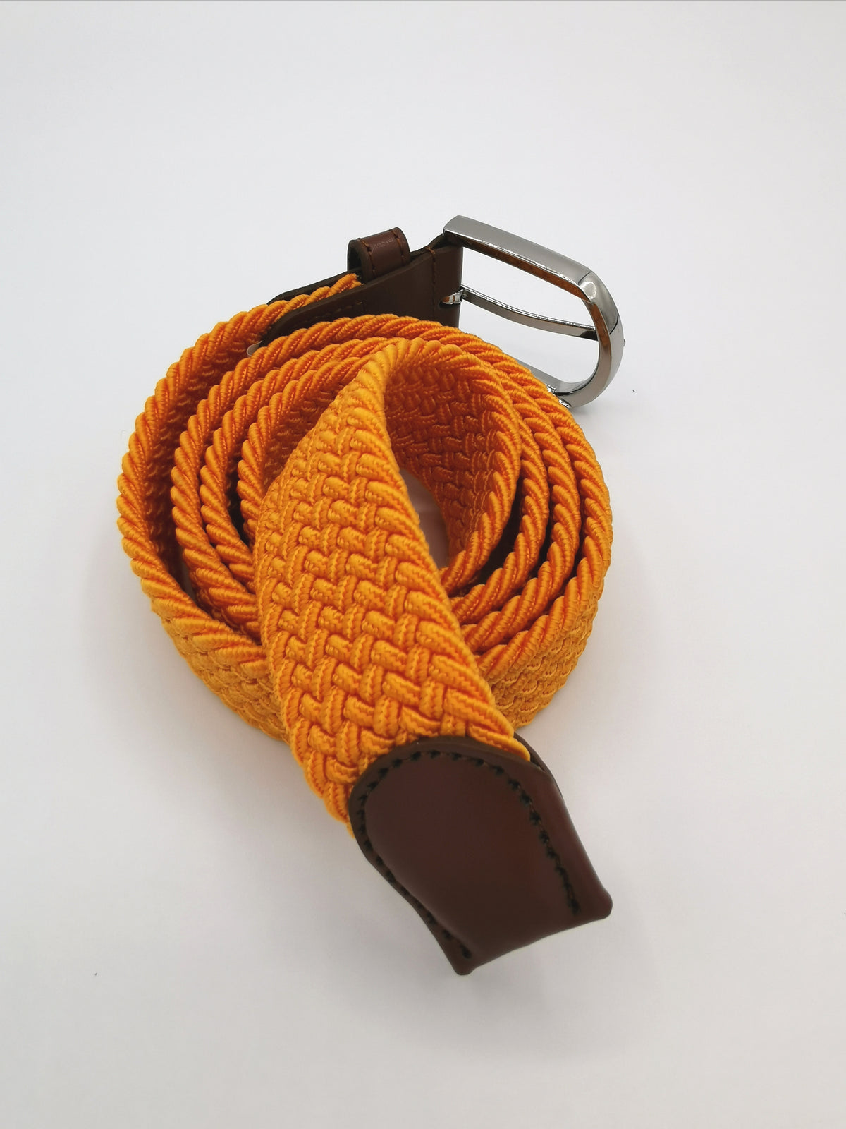 Ceinture tressée unie cuir cognac