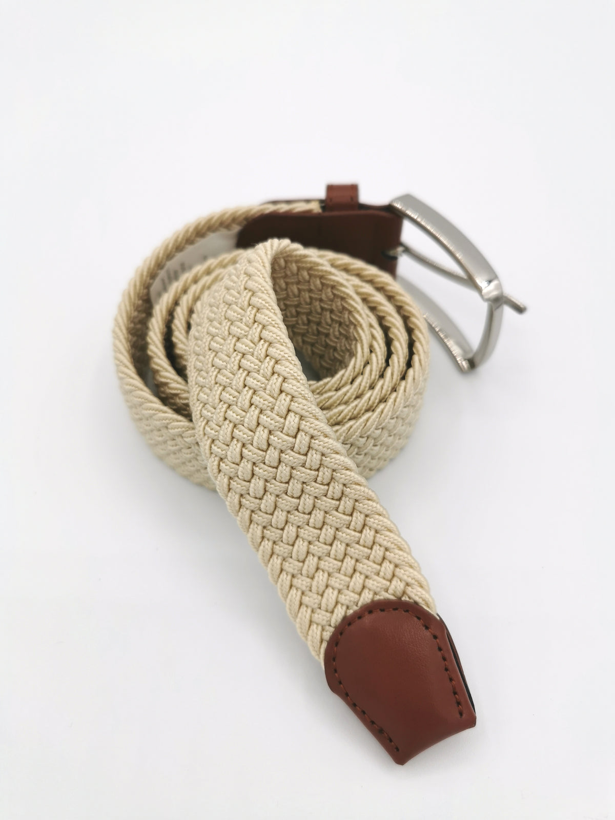 Ceinture tressée unie cuir cognac