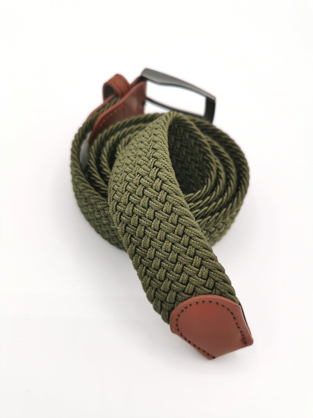 Ceinture tressée unie cuir cognac