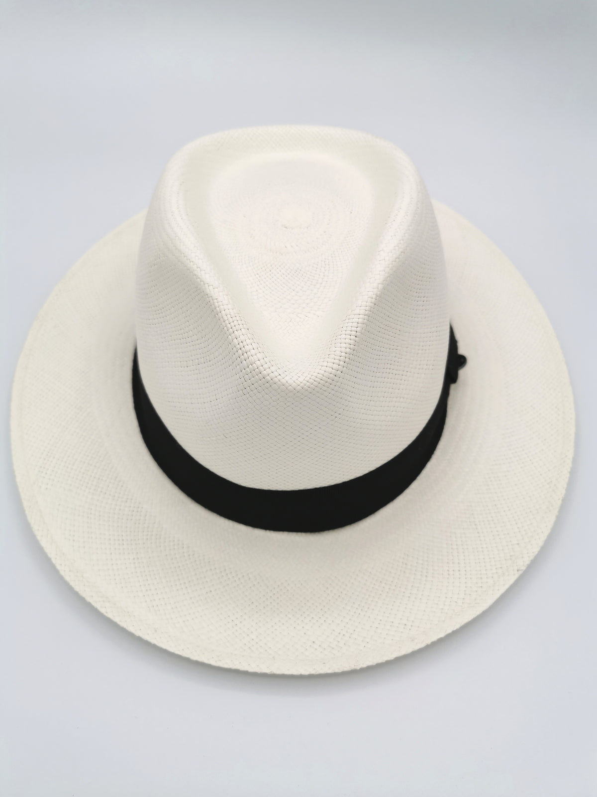 WHITE PANAMA HAT, BLACK HEADBAND