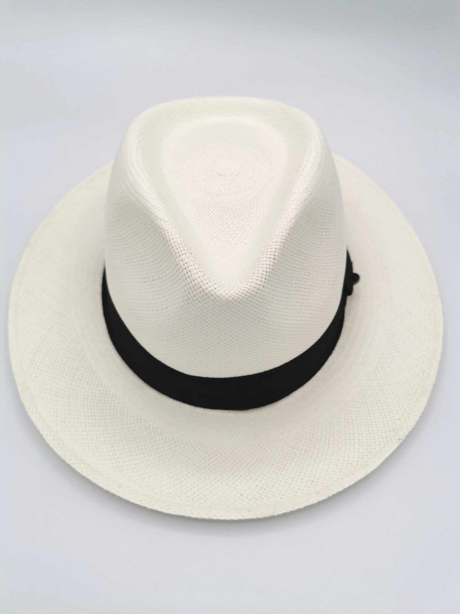 WHITE PANAMA HAT, BLACK HEADBAND