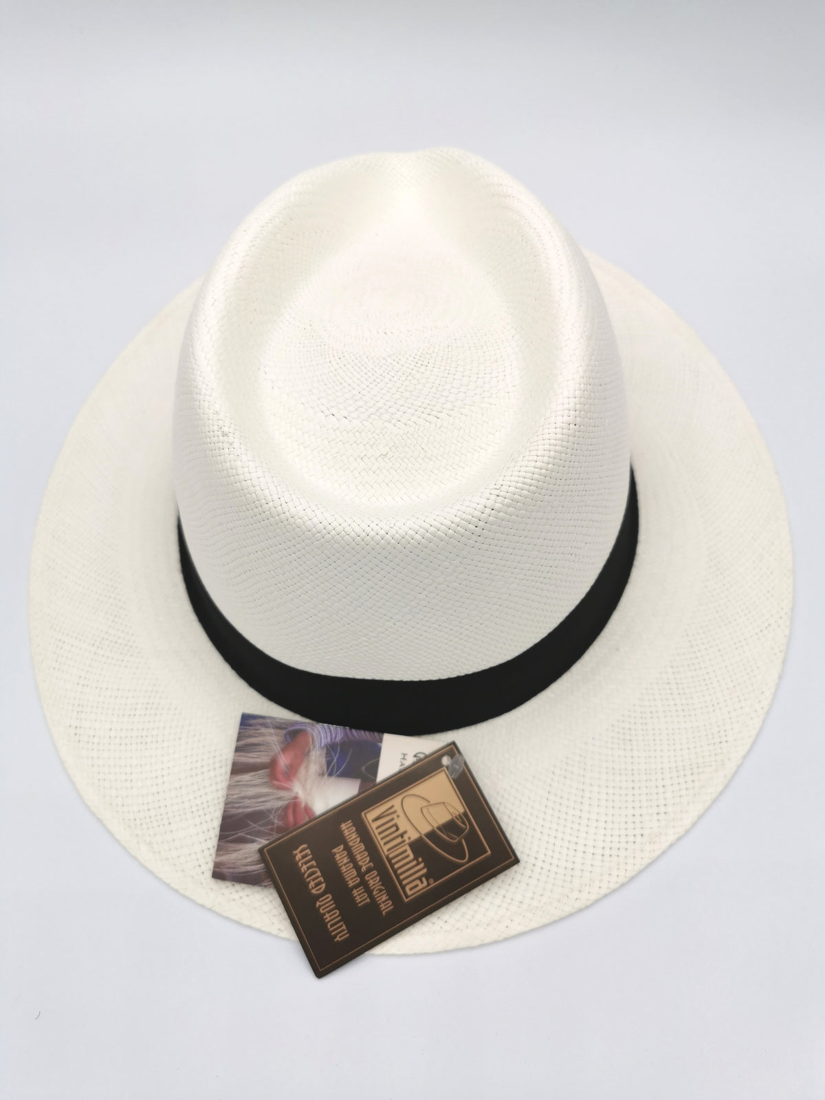 WHITE PANAMA HAT, BLACK HEADBAND