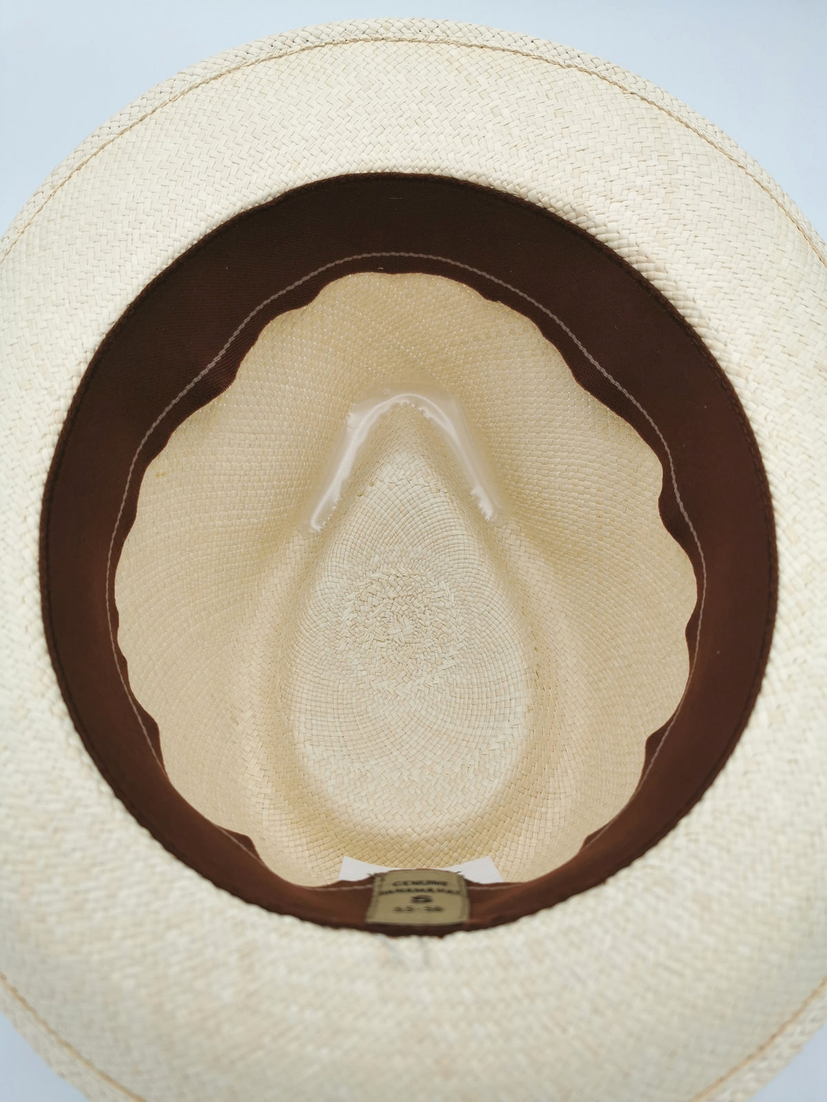 Chapeau Panama court coloris naturel et bandeau tricolore bleu-blanc–marron