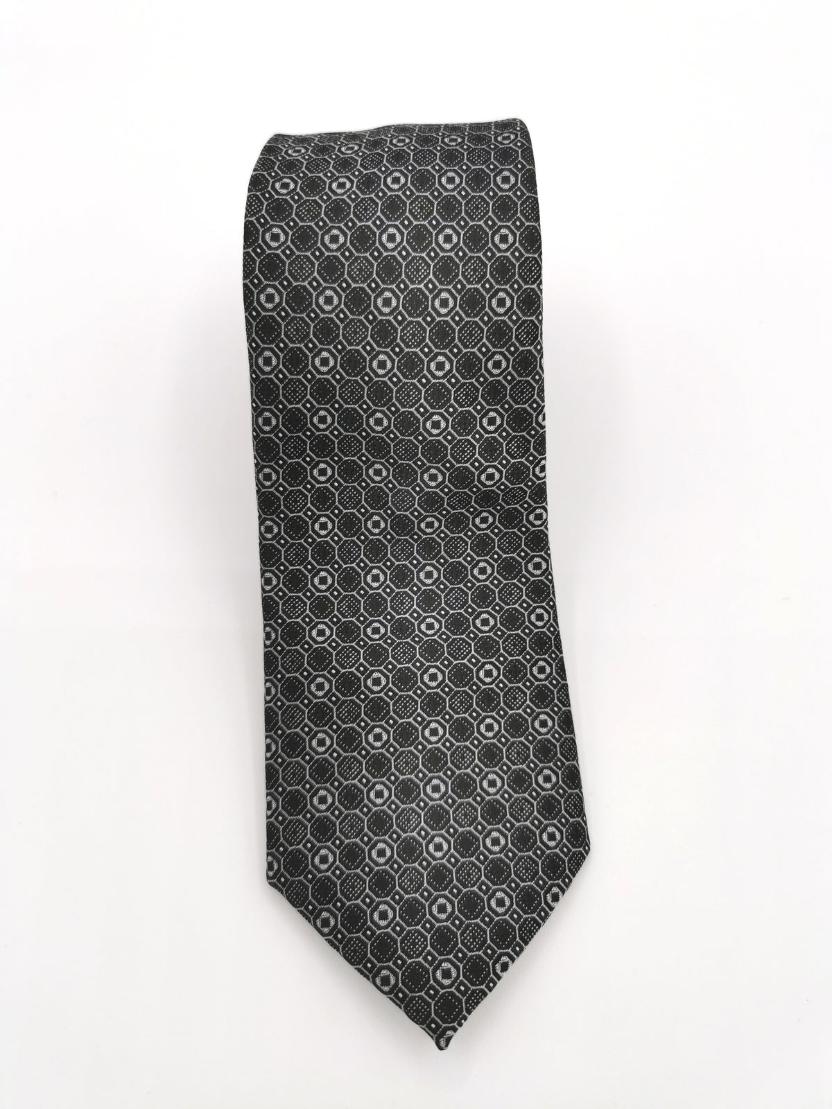 Gray silk tie with circles
